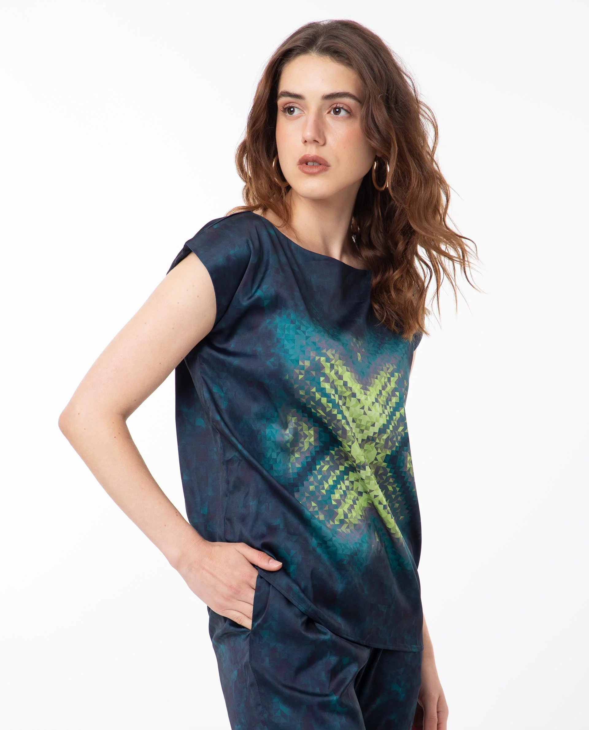 Rareism Women's Taube Multi Polyester Boat Neck Abstract Print Extended Sleeves Regular Fit Top - Image 6