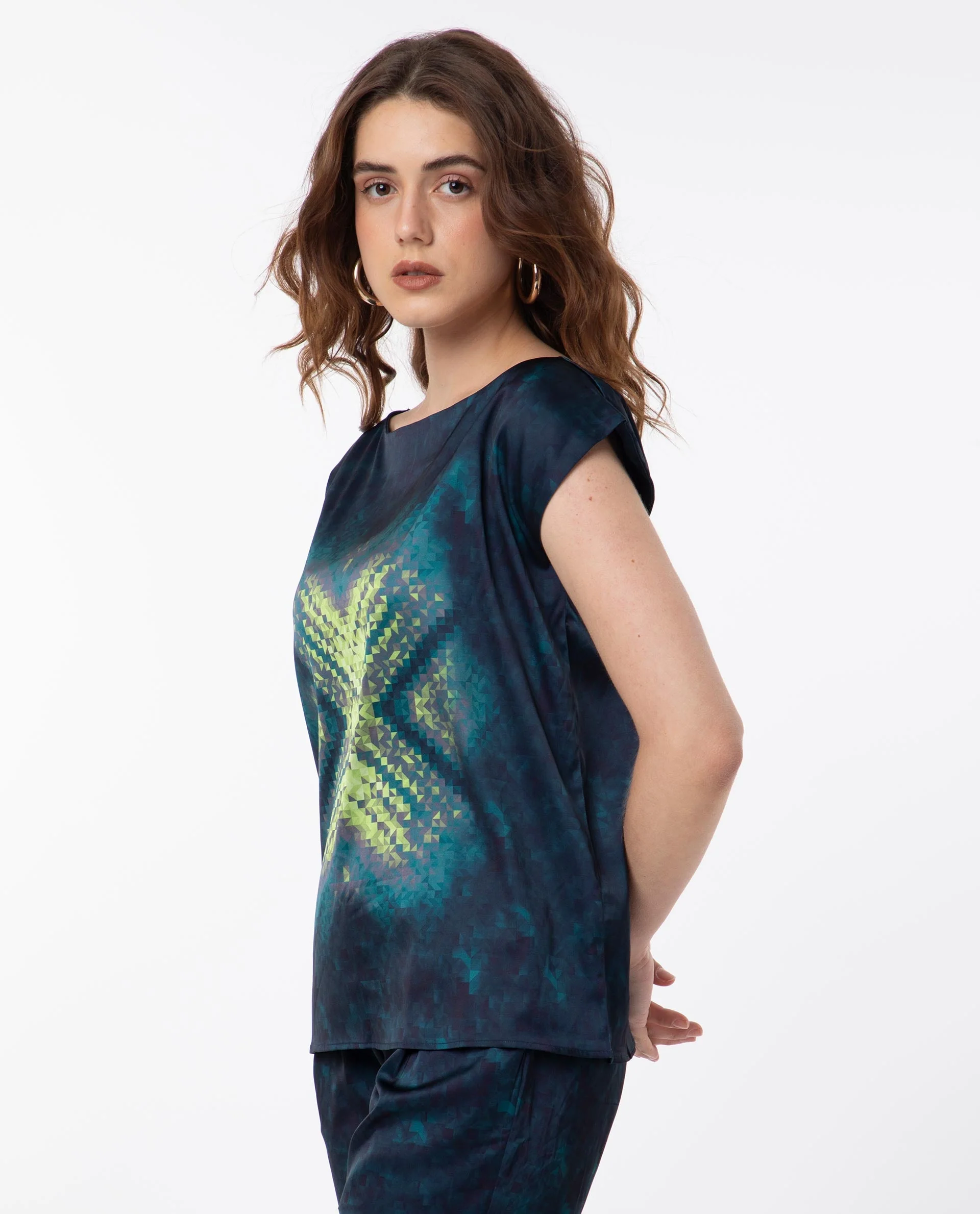 Rareism Women's Taube Multi Polyester Boat Neck Abstract Print Extended Sleeves Regular Fit Top - Image 7