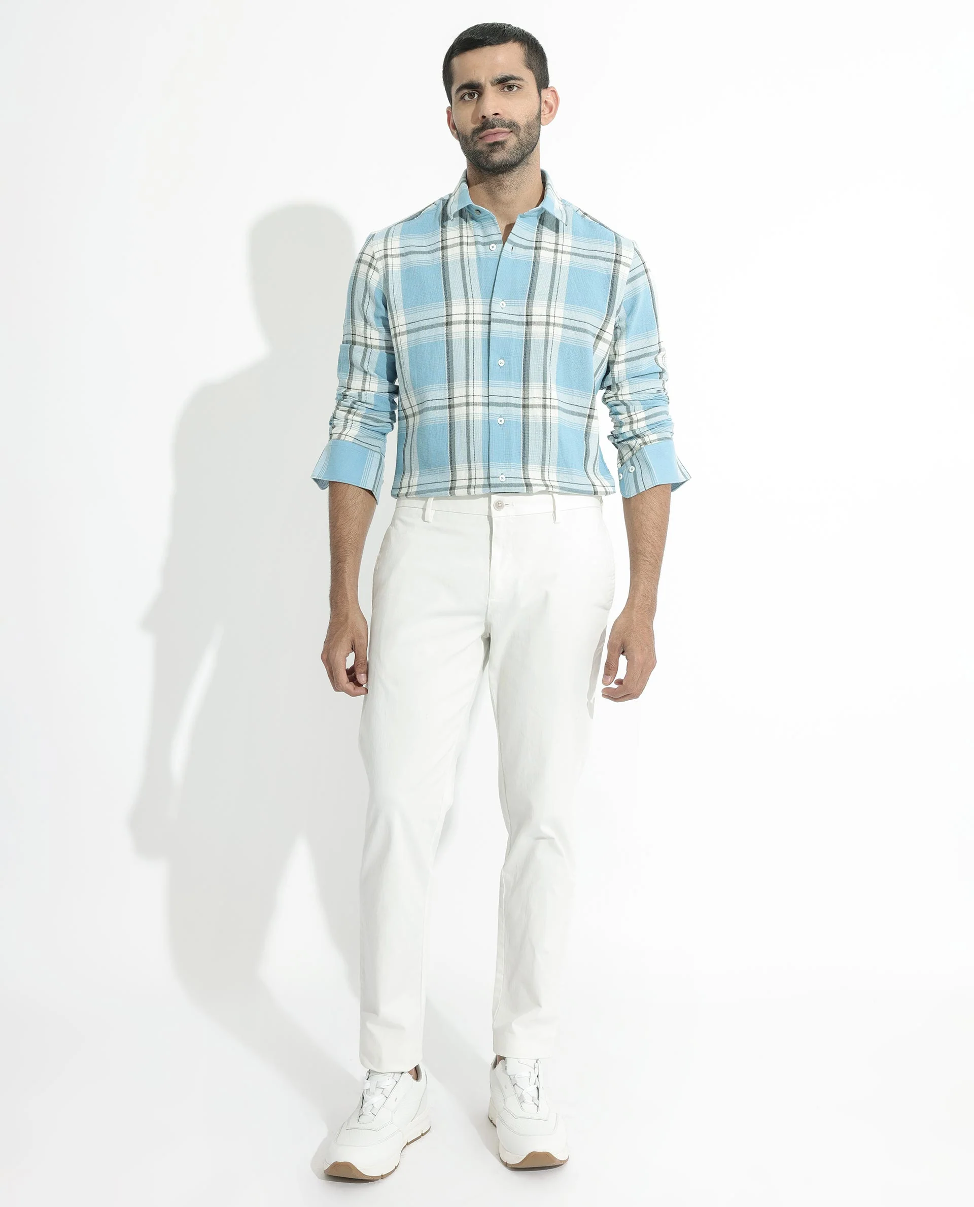 Rare Rabbit Men's Taverna Blue Cotton Checked Print Tailored Fit Full Sleeve Collared Shirt - Image 2