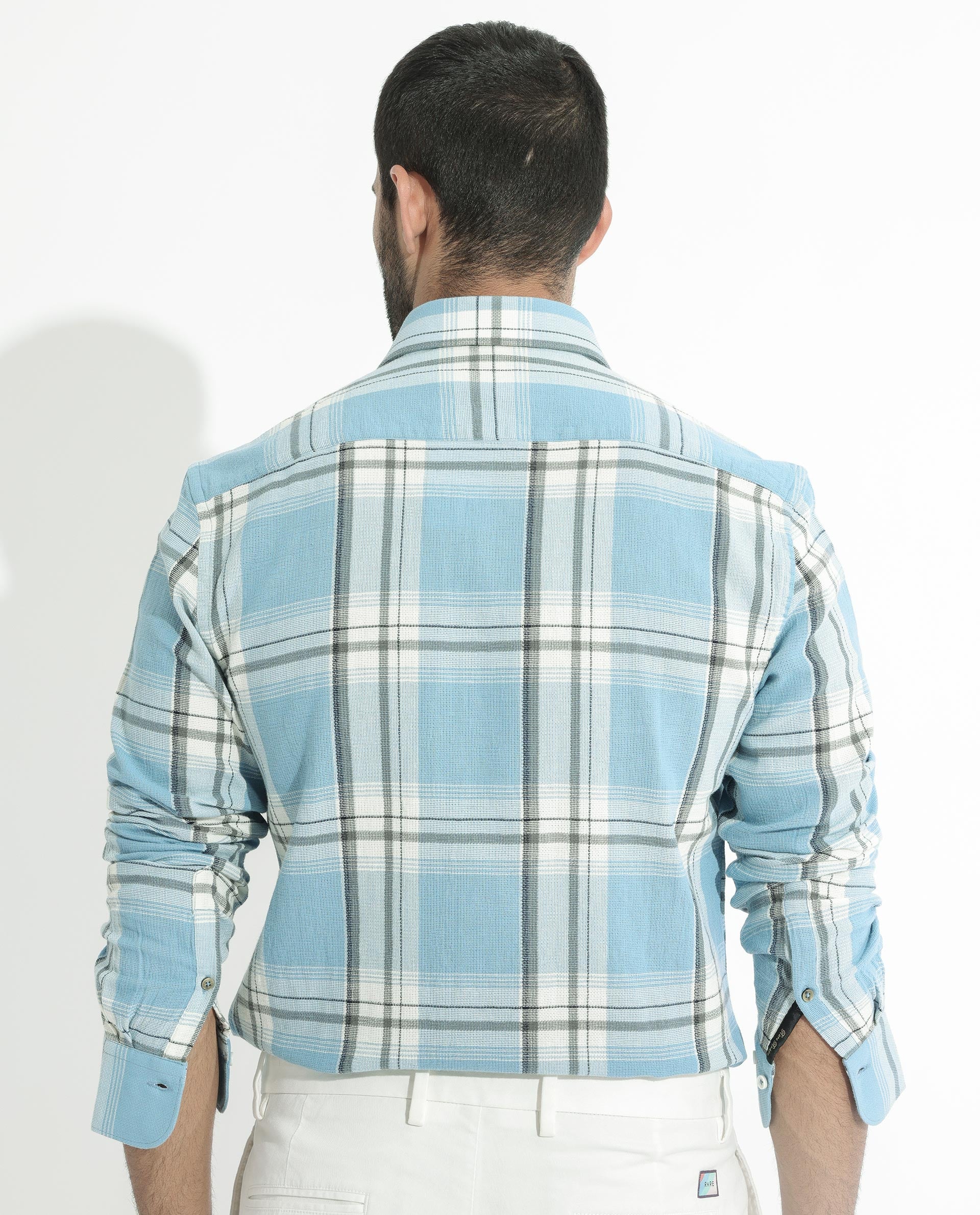 Rare Rabbit Men's Taverna Blue Cotton Checked Print Tailored Fit Full Sleeve Collared Shirt - Image 7
