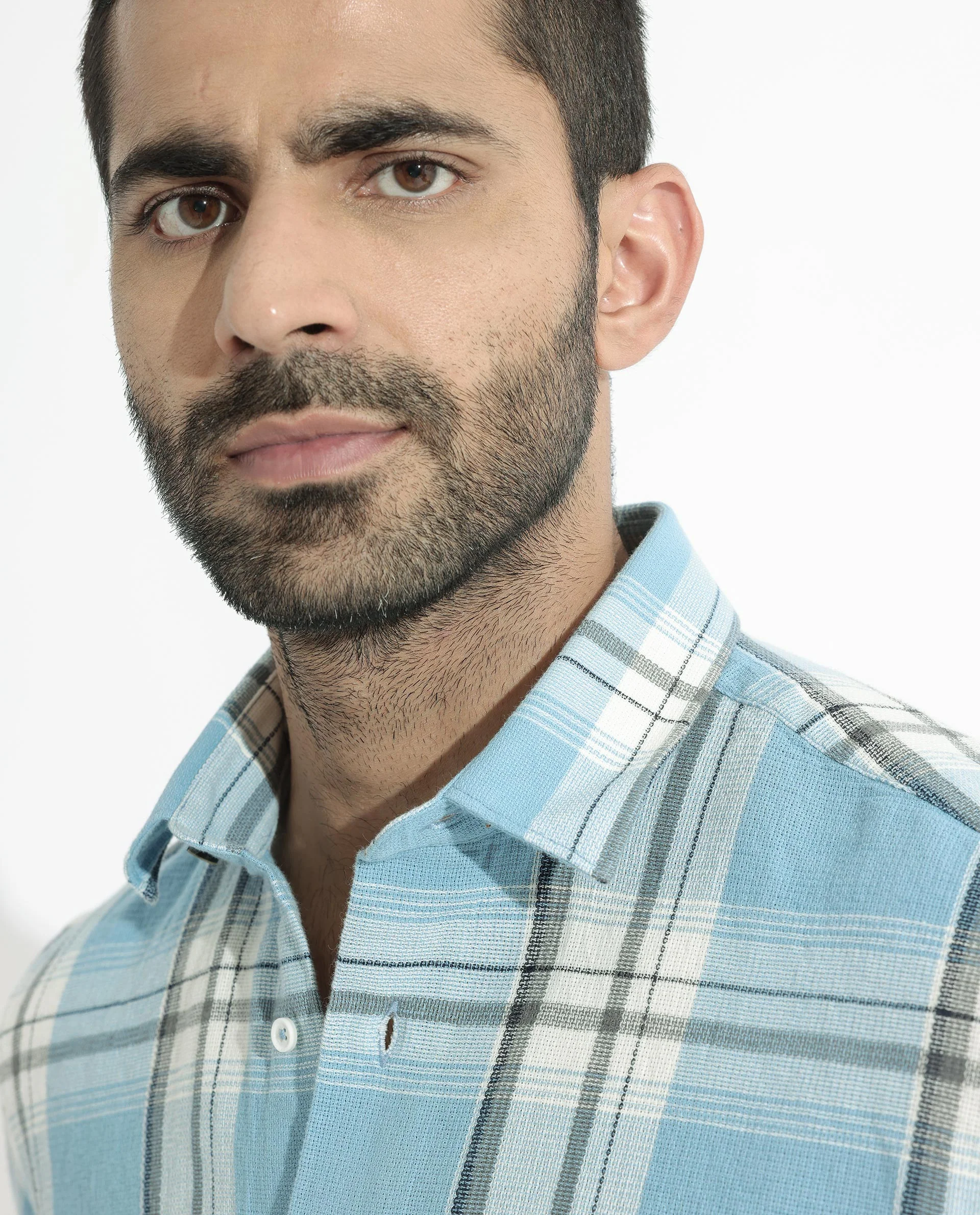 Rare Rabbit Men's Taverna Blue Cotton Checked Print Tailored Fit Full Sleeve Collared Shirt - Image 8
