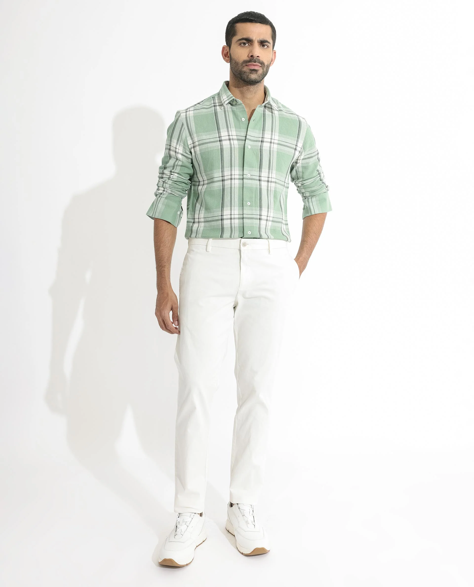 Rare Rabbit Men's Taverna Green Cotton Checked Print Tailored Fit Full Sleeve Collared Shirt - Image 2