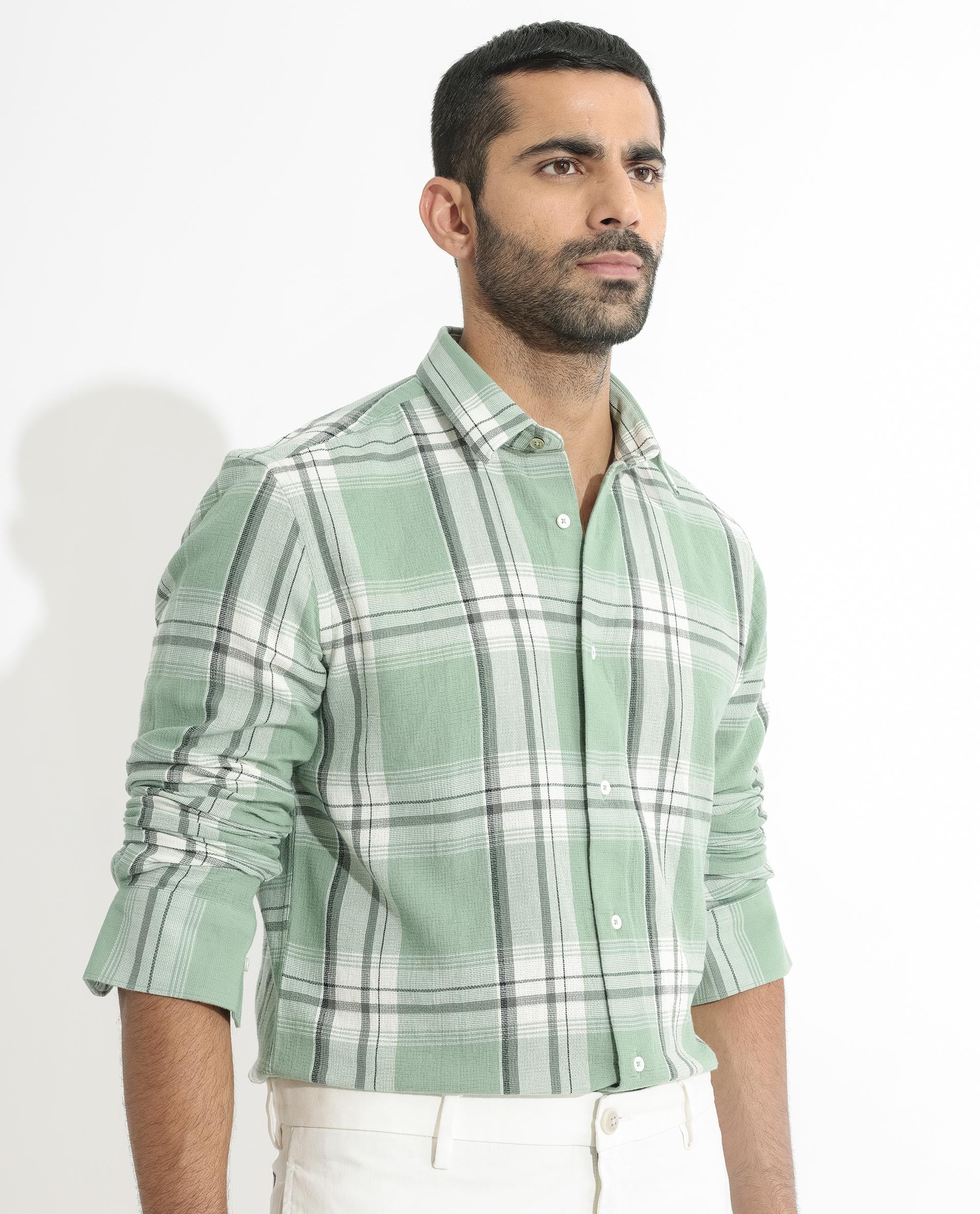 Rare Rabbit Men's Taverna Green Cotton Checked Print Tailored Fit Full Sleeve Collared Shirt - Image 3