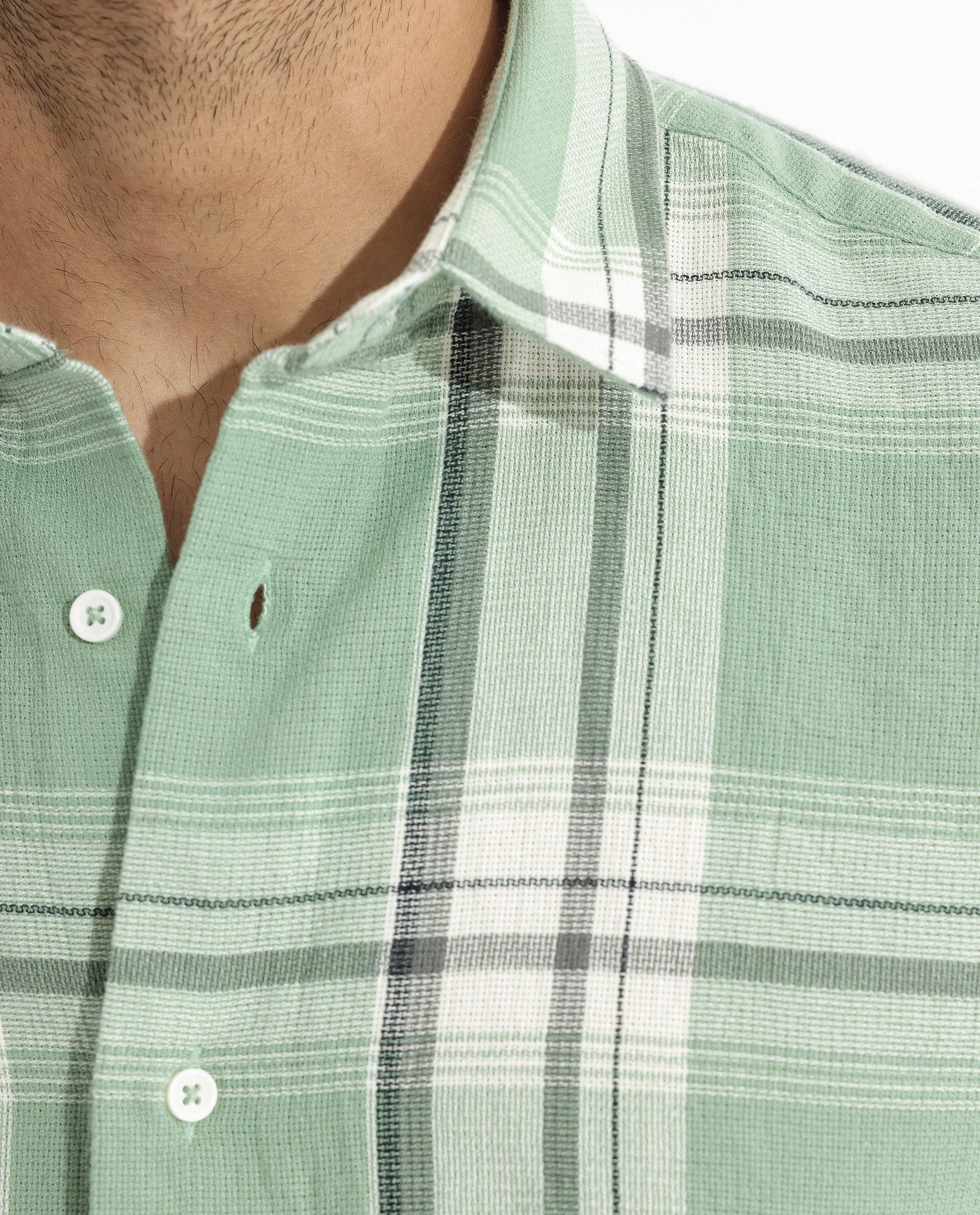 Rare Rabbit Men's Taverna Green Cotton Checked Print Tailored Fit Full Sleeve Collared Shirt - Image 5