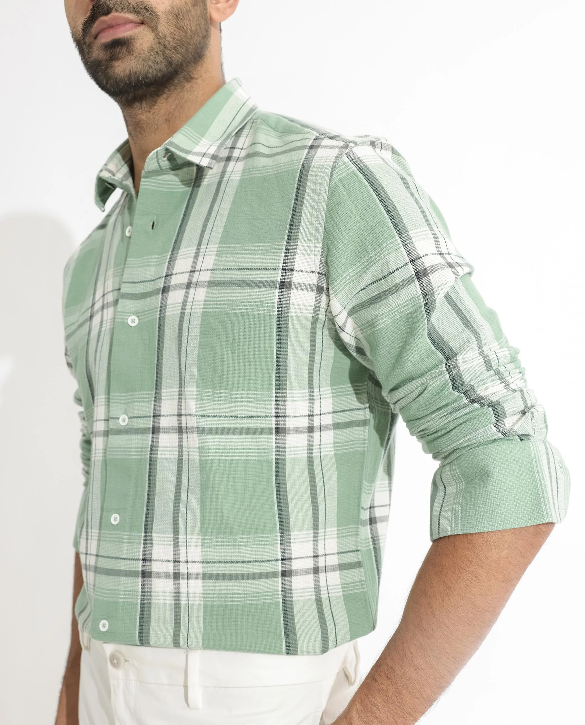 Rare Rabbit Men's Taverna Green Cotton Checked Print Tailored Fit Full Sleeve Collared Shirt - Image 8