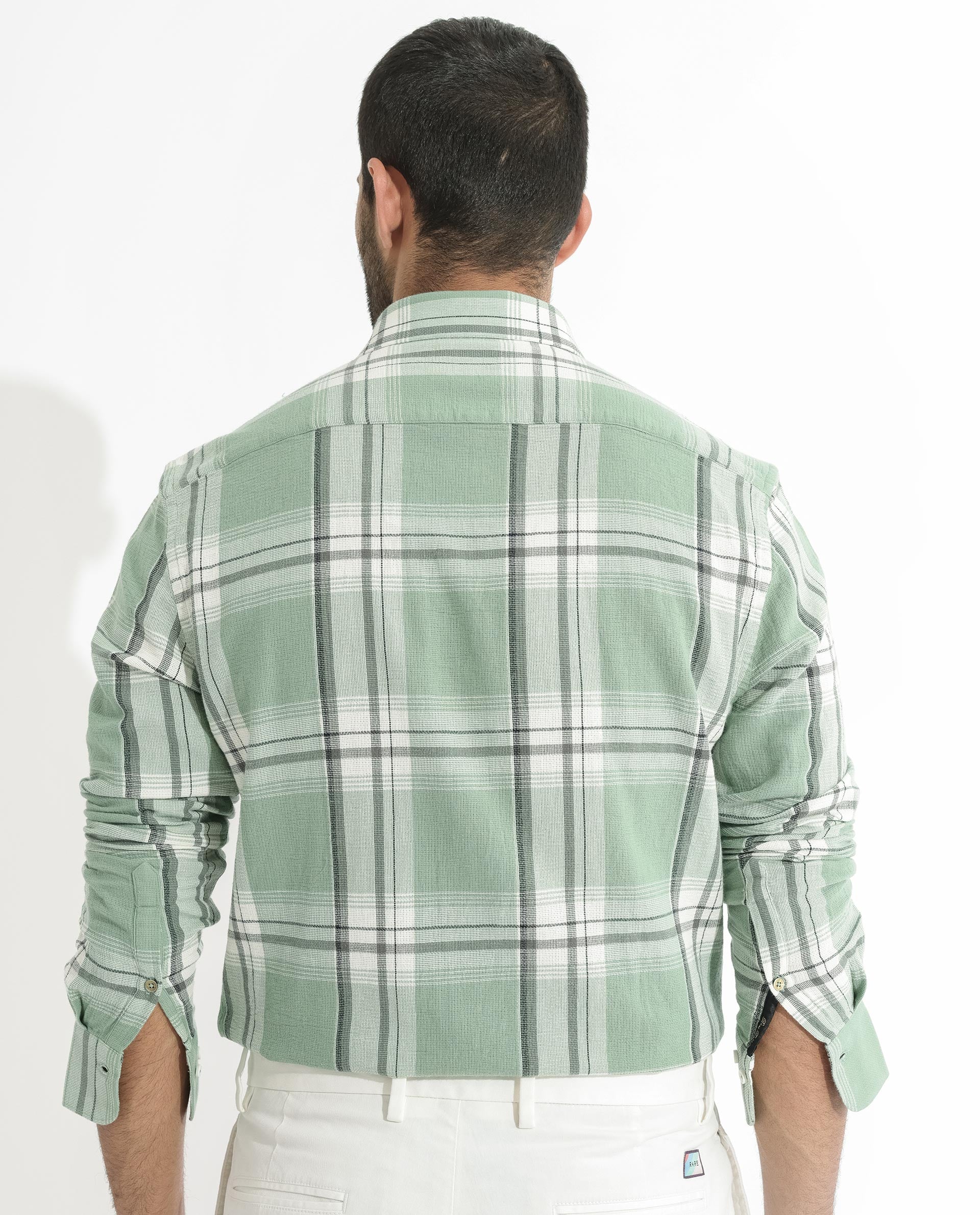 Rare Rabbit Men's Taverna Green Cotton Checked Print Tailored Fit Full Sleeve Collared Shirt - Image 9