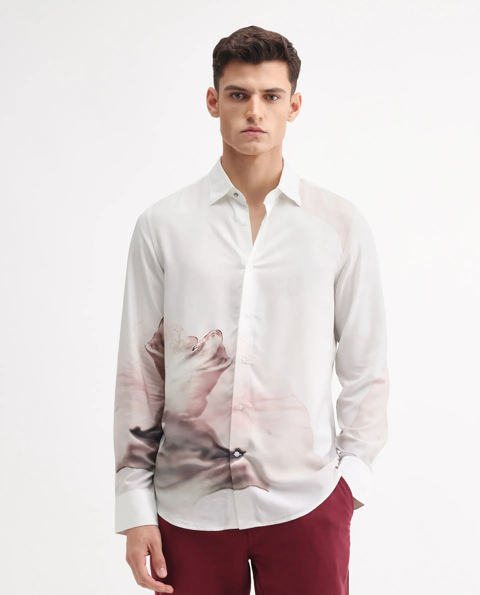 Rare Rabbit Men's Tavi White Viscose Floral Print Regular Fit Full Sleeve Collared Shirt - Image 4