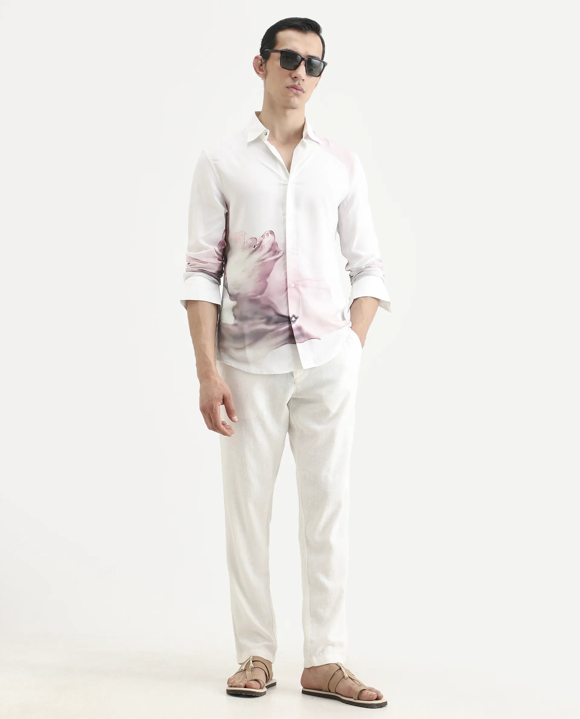 Rare Rabbit Men's Tavi White Viscose Floral Print Regular Fit Full Sleeve Collared Shirt - Image 2