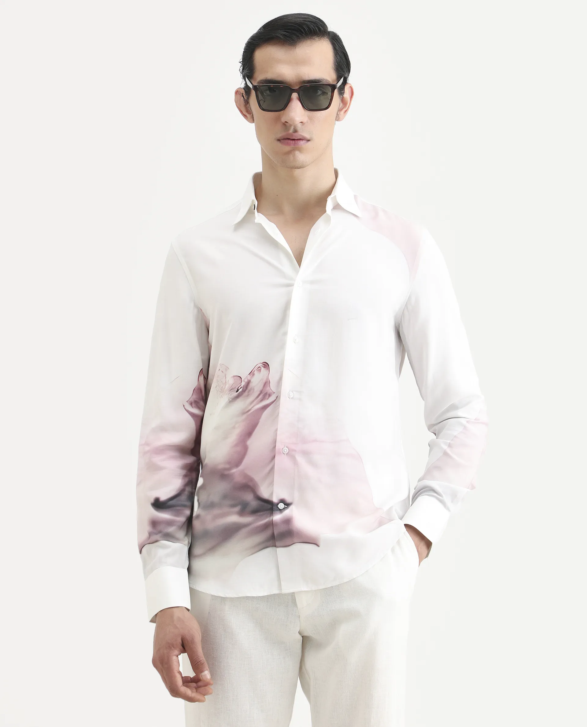 Rare Rabbit Men's Tavi White Viscose Floral Print Regular Fit Full Sleeve Collared Shirt - Image 3