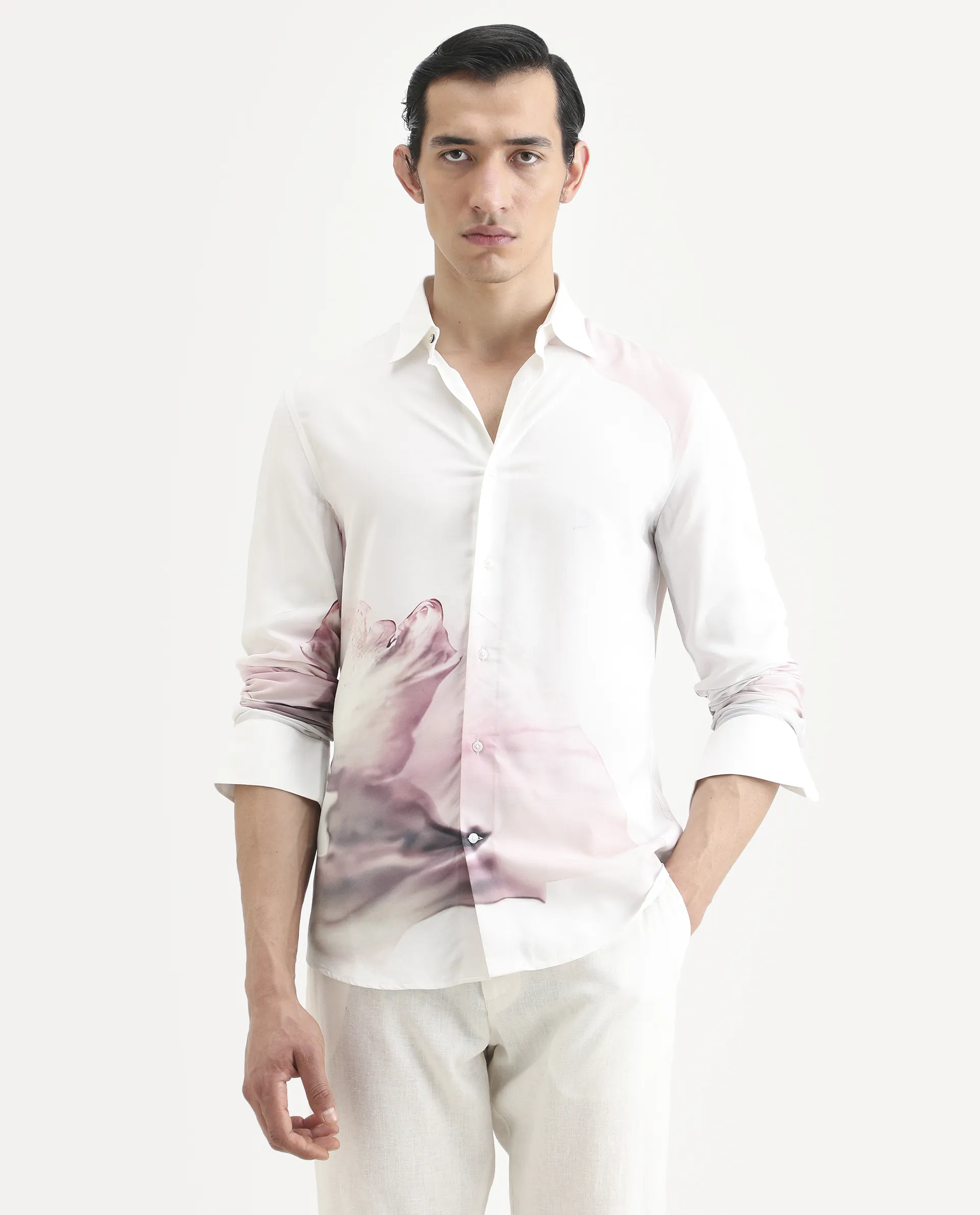Rare Rabbit Men's Tavi White Viscose Floral Print Regular Fit Full Sleeve Collared Shirt - Image 4