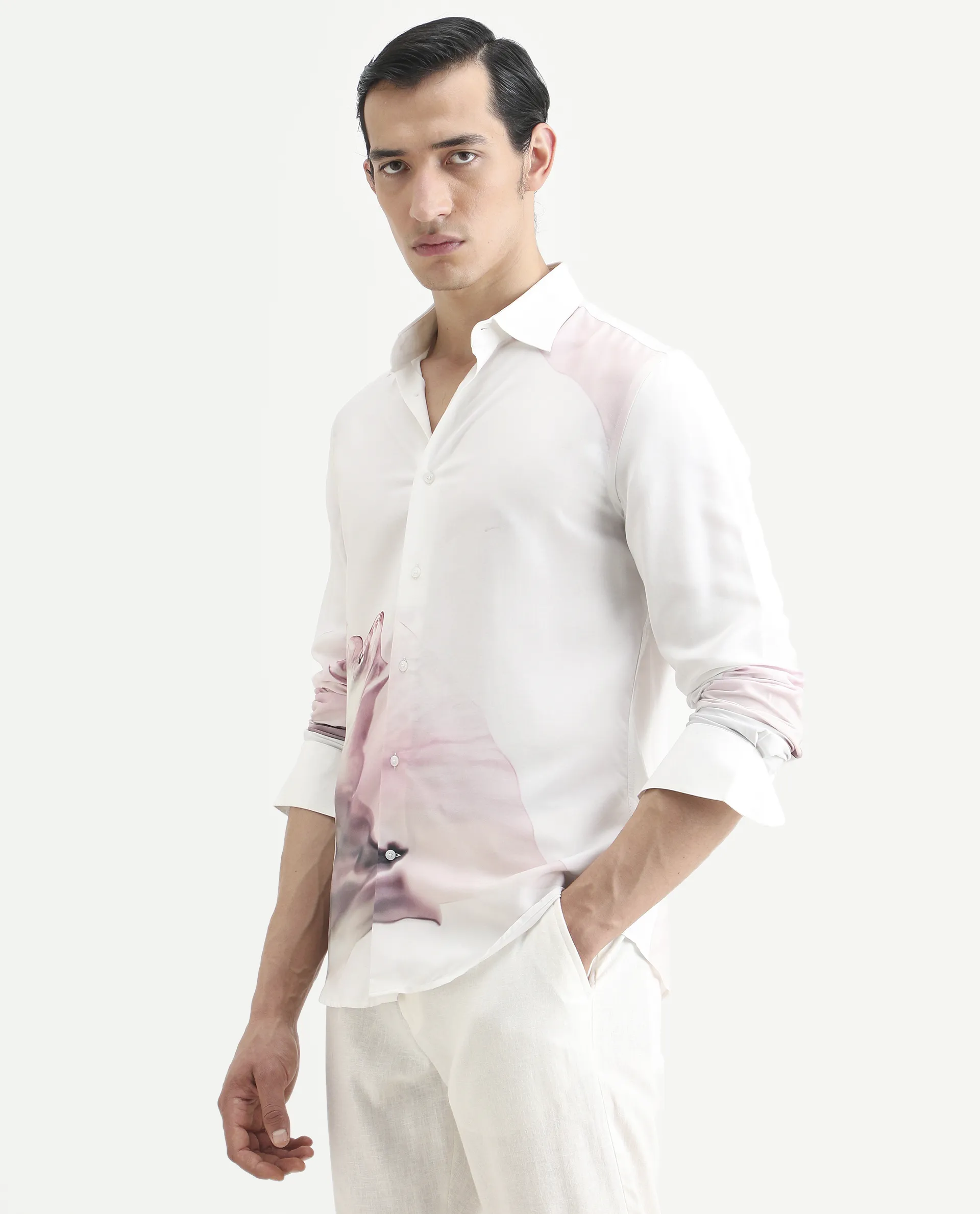 Rare Rabbit Men's Tavi White Viscose Floral Print Regular Fit Full Sleeve Collared Shirt - Image 6