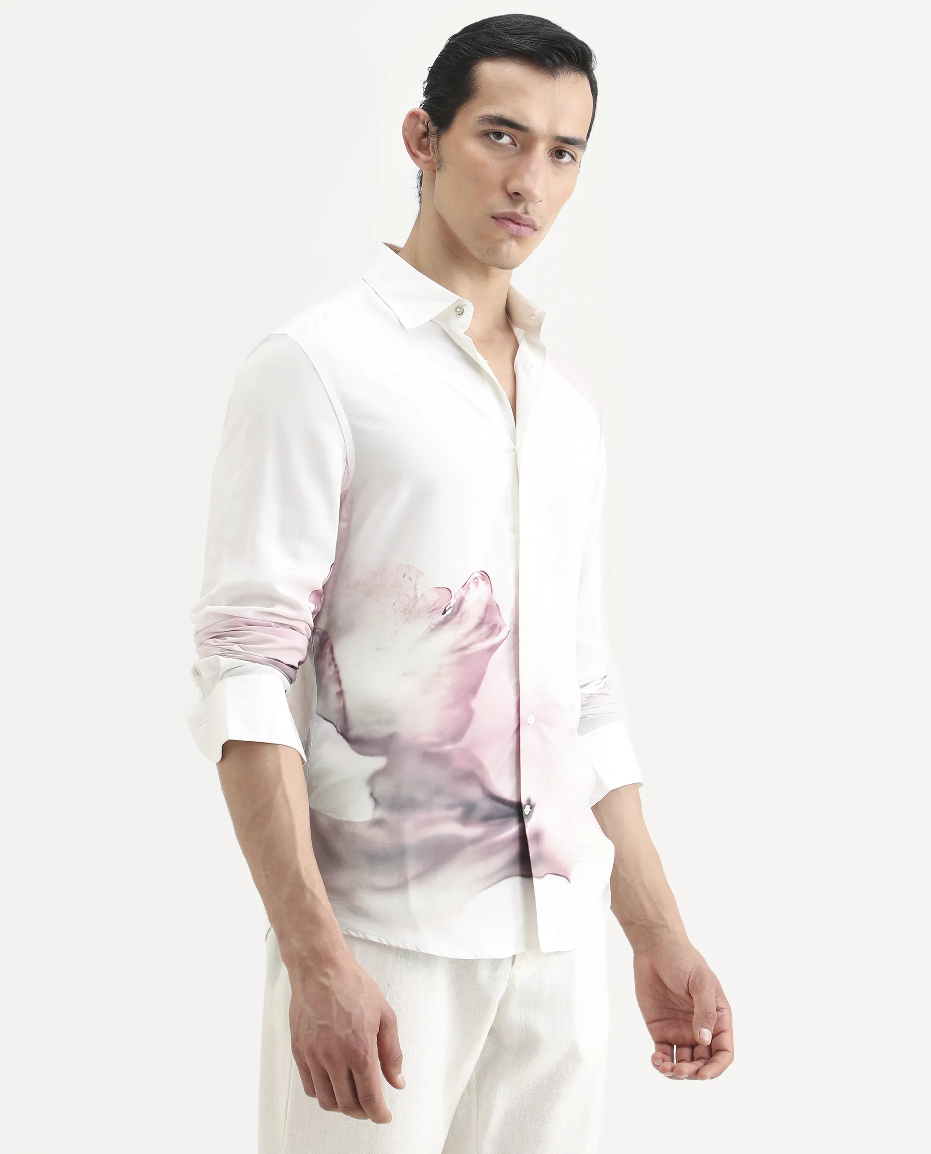 Rare Rabbit Men's Tavi White Viscose Floral Print Regular Fit Full Sleeve Collared Shirt - Image 7