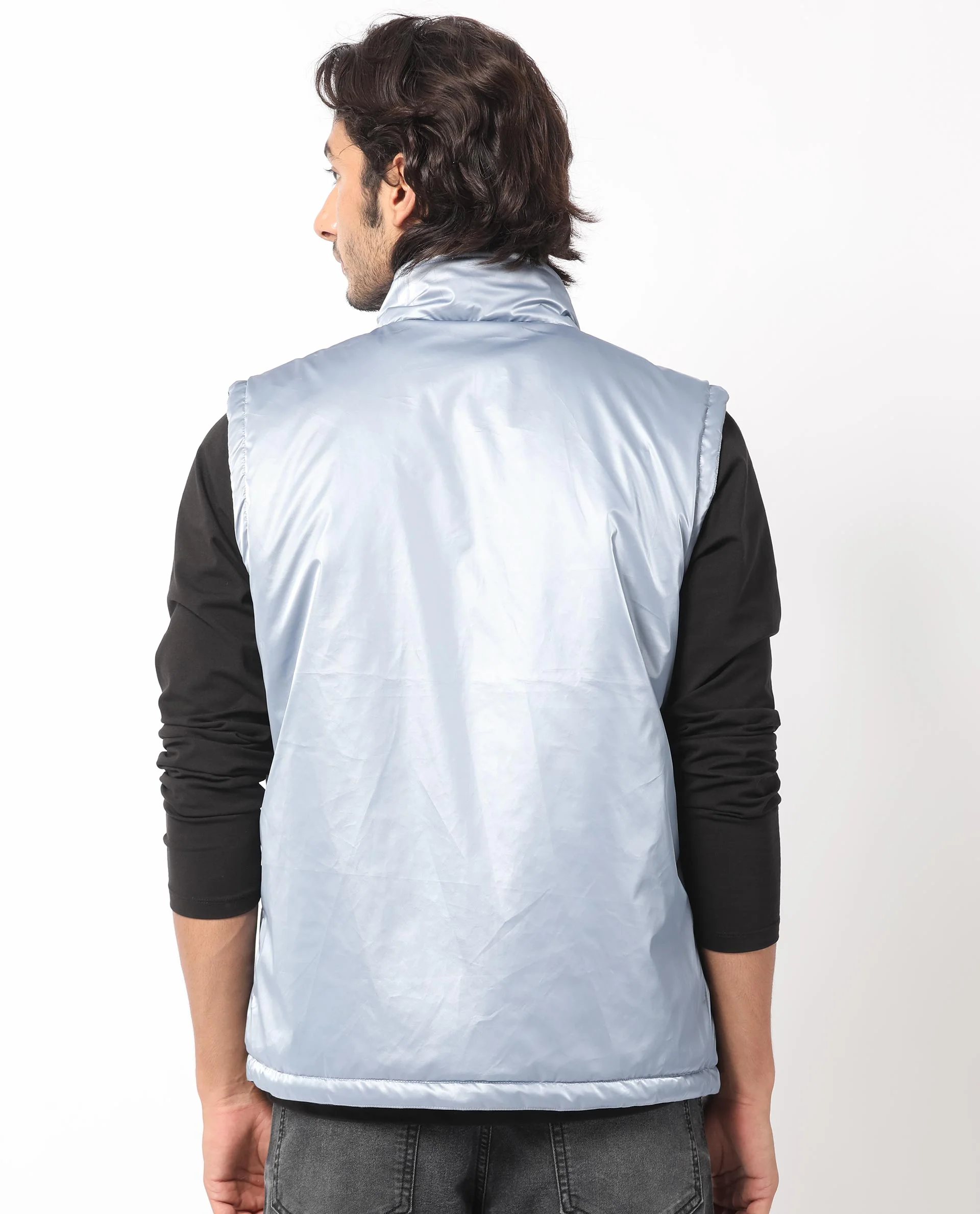 Rare Rabbit Men's Taxco Navy Polyester Plain Regular Fit Sleeveless Mandarin Collar Jacket - Image 11