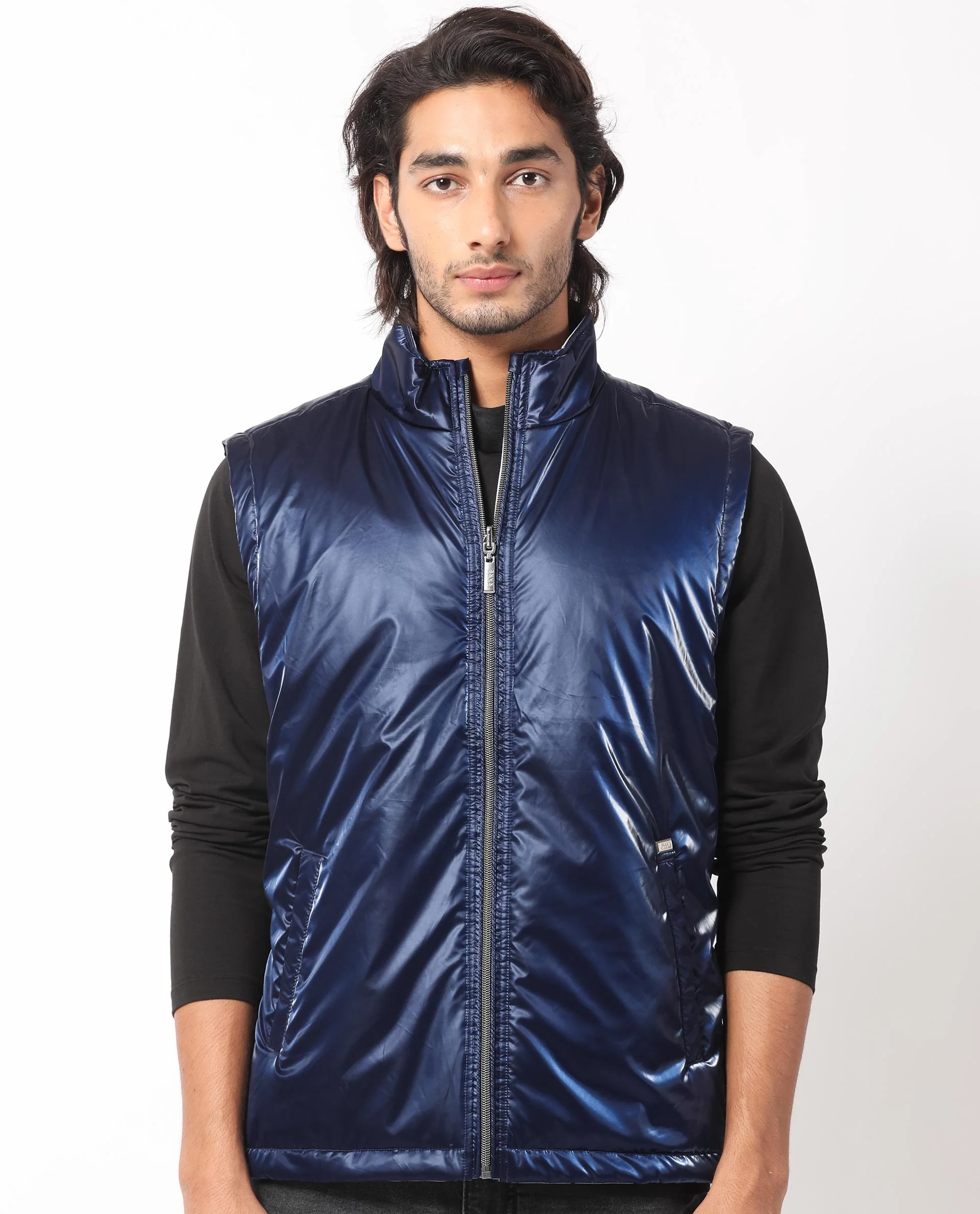 Rare Rabbit Men's Taxco Navy Polyester Plain Regular Fit Sleeveless Mandarin Collar Jacket - Image 12