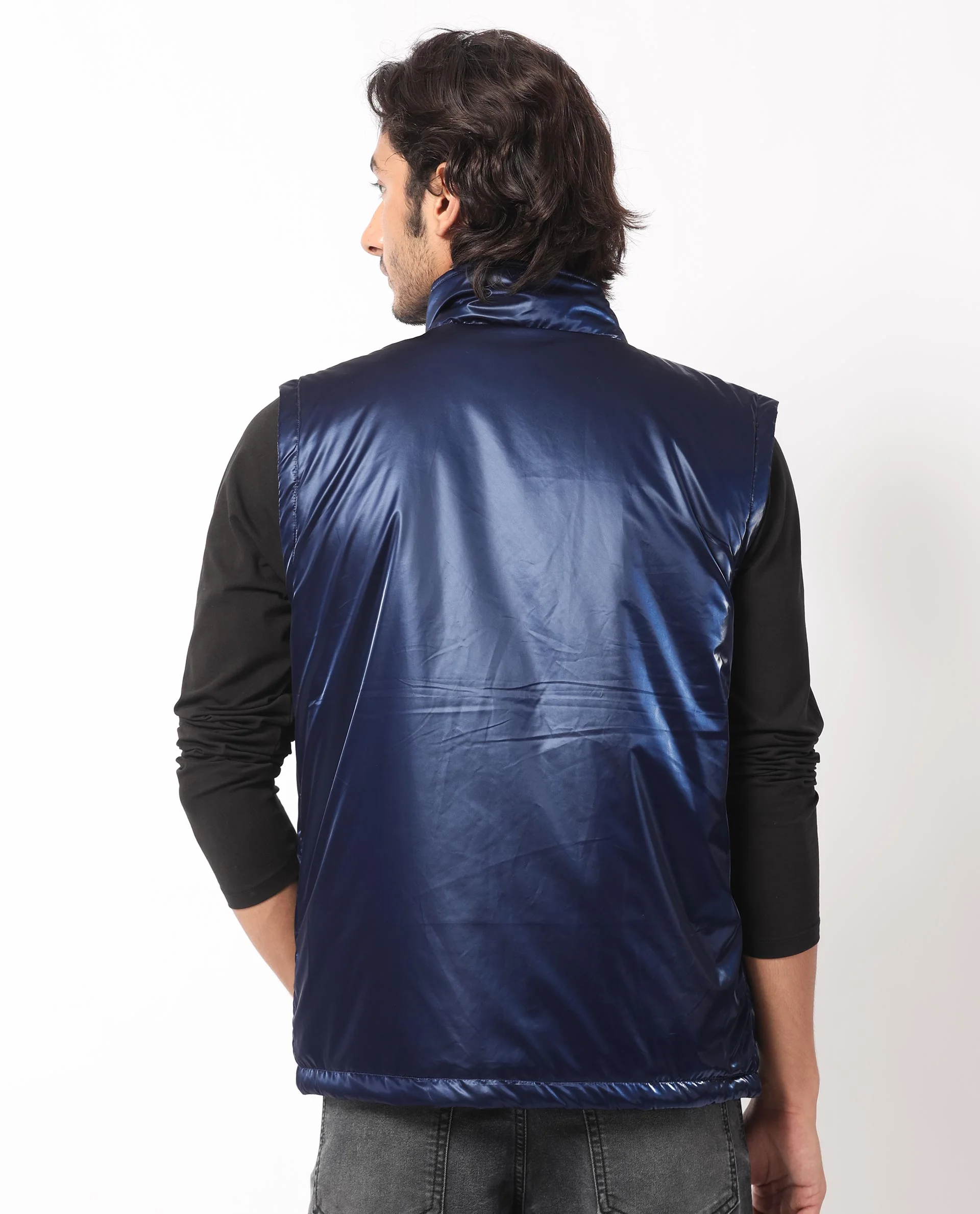 Rare Rabbit Men's Taxco Navy Polyester Plain Regular Fit Sleeveless Mandarin Collar Jacket - Image 13