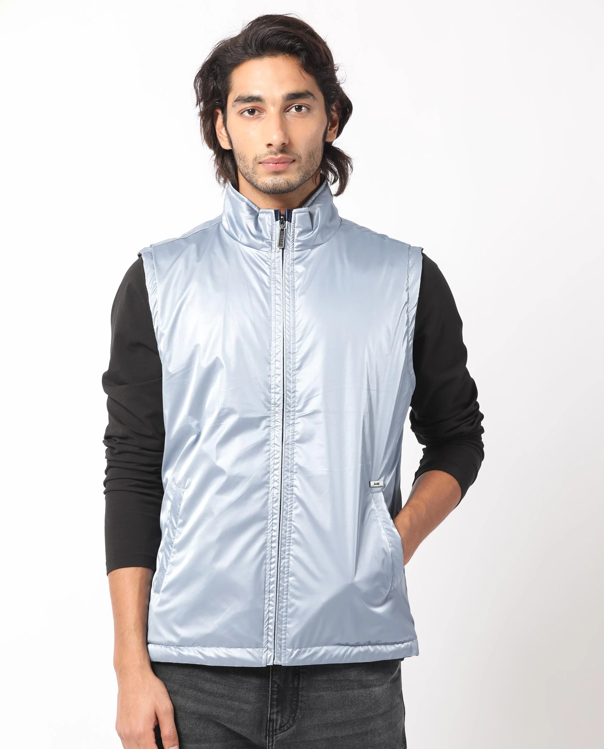 Rare Rabbit Men's Taxco Navy Polyester Plain Regular Fit Sleeveless Mandarin Collar Jacket - Image 6