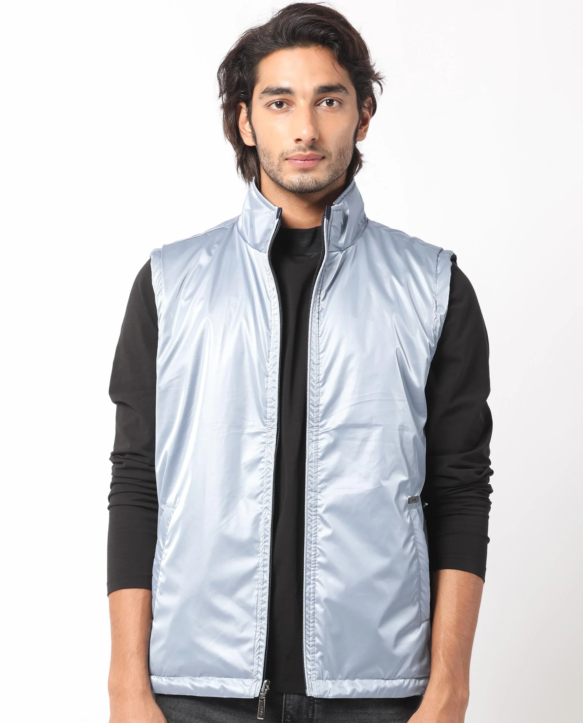 Rare Rabbit Men's Taxco Navy Polyester Plain Regular Fit Sleeveless Mandarin Collar Jacket - Image 7