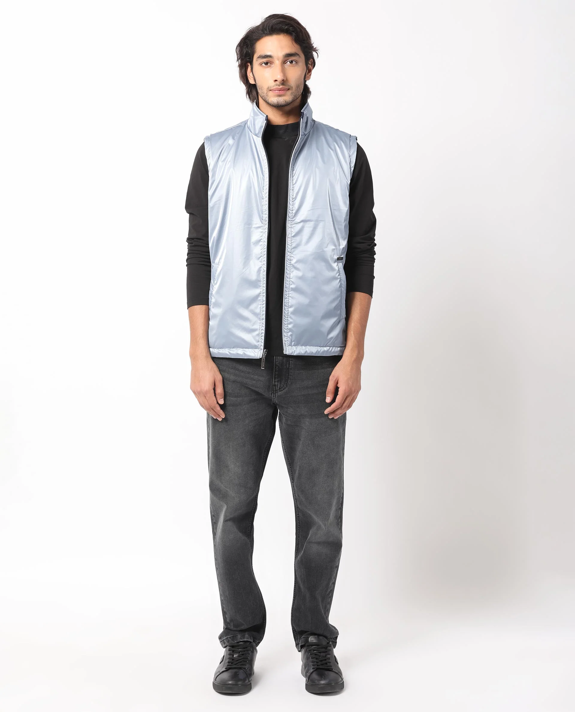 Rare Rabbit Men's Taxco Navy Polyester Plain Regular Fit Sleeveless Mandarin Collar Jacket - Image 8