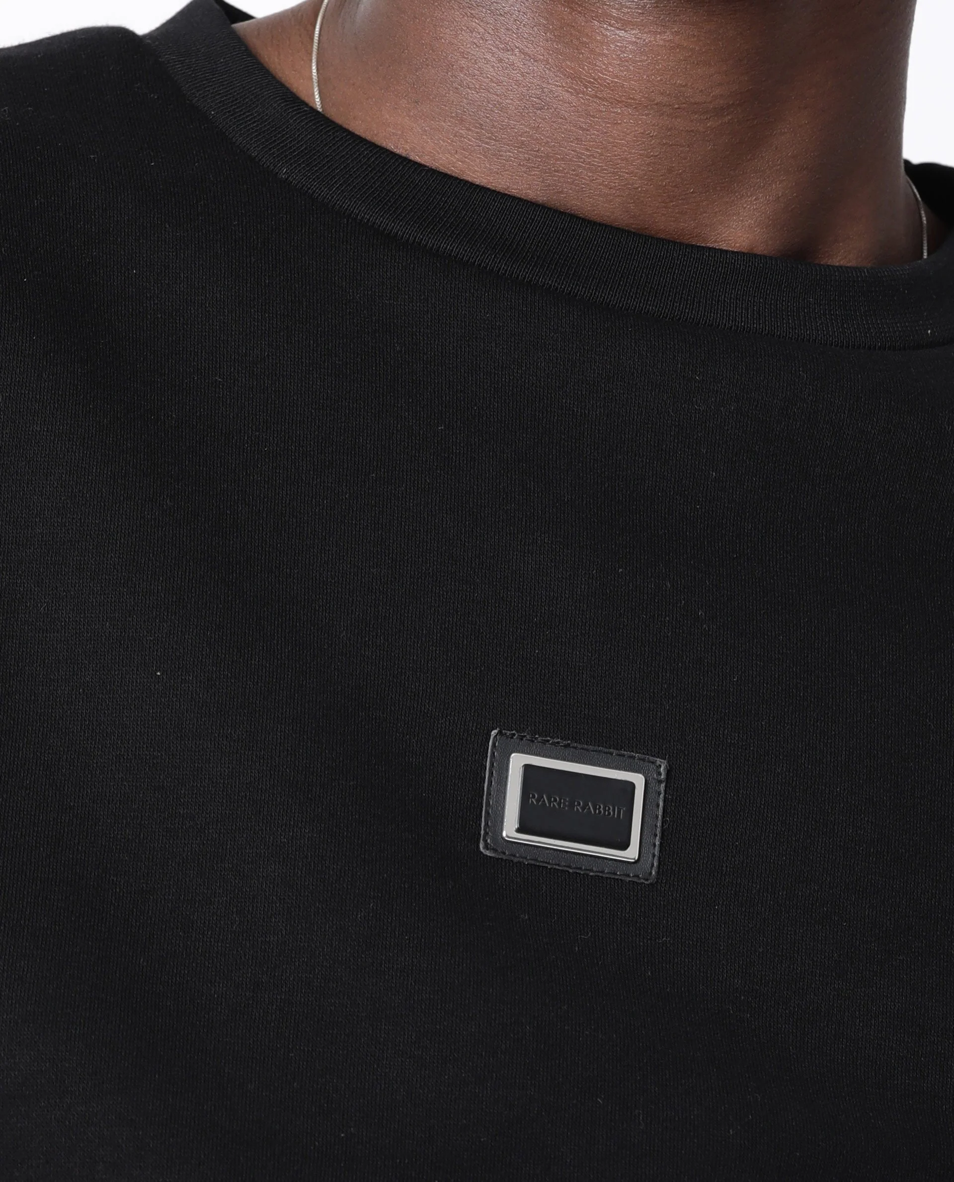 Rare Rabbit Men's Tayla Black Cotton Plain Slim Fit Full Sleeve Crew Neck Sweatshirt - Image 2
