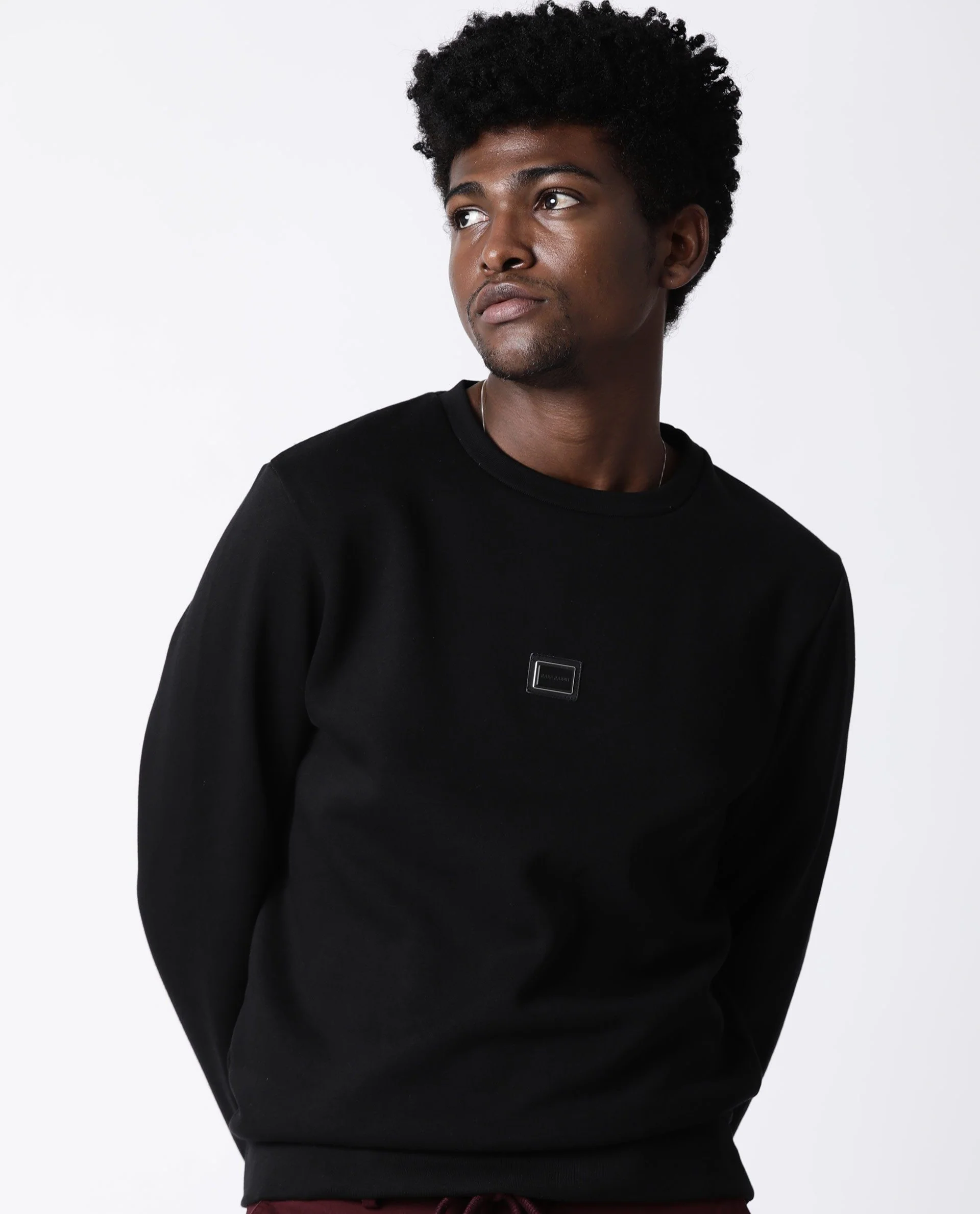 Rare Rabbit Men's Tayla Black Cotton Plain Slim Fit Full Sleeve Crew Neck Sweatshirt - Image 4