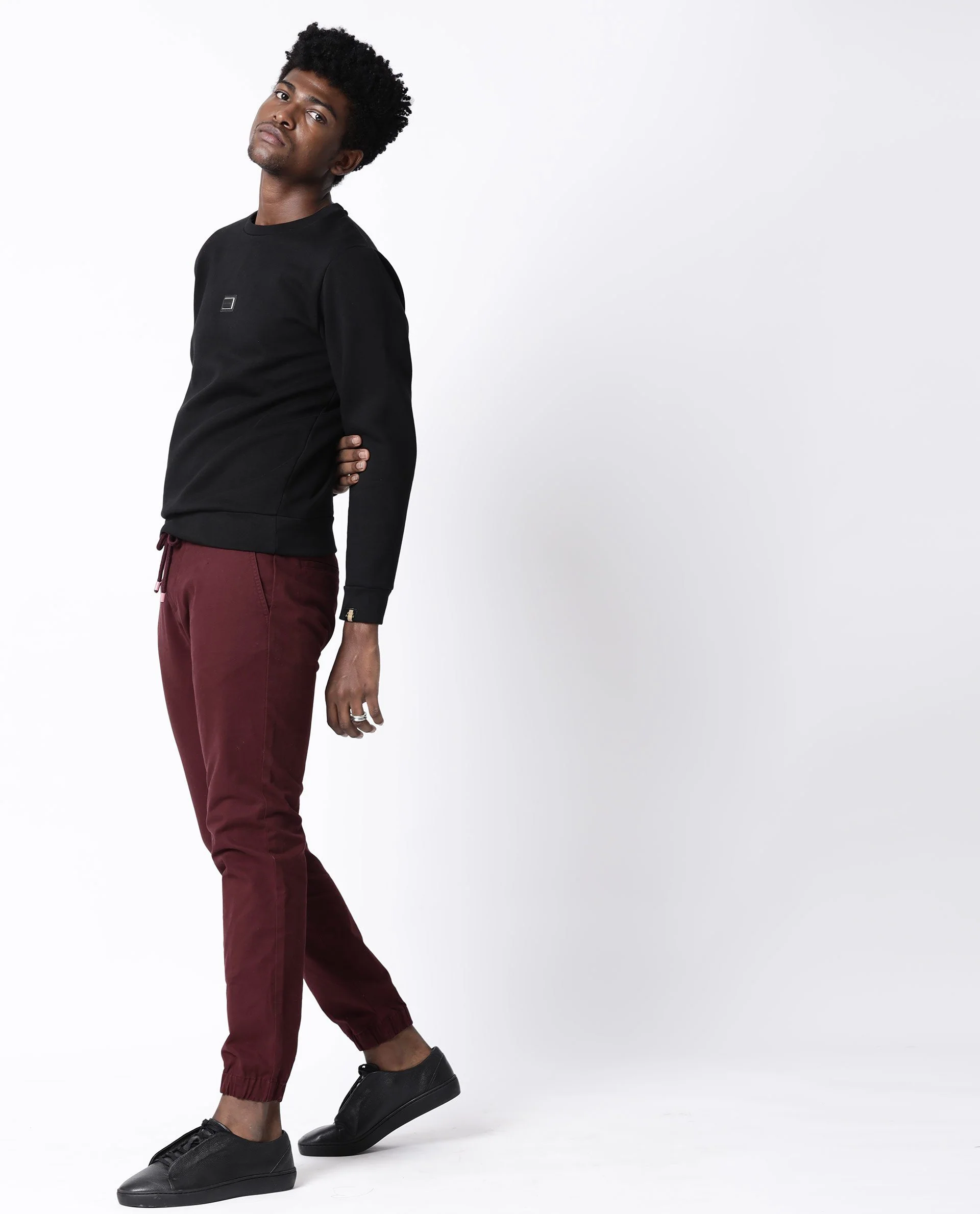Rare Rabbit Men's Tayla Black Cotton Plain Slim Fit Full Sleeve Crew Neck Sweatshirt - Image 5