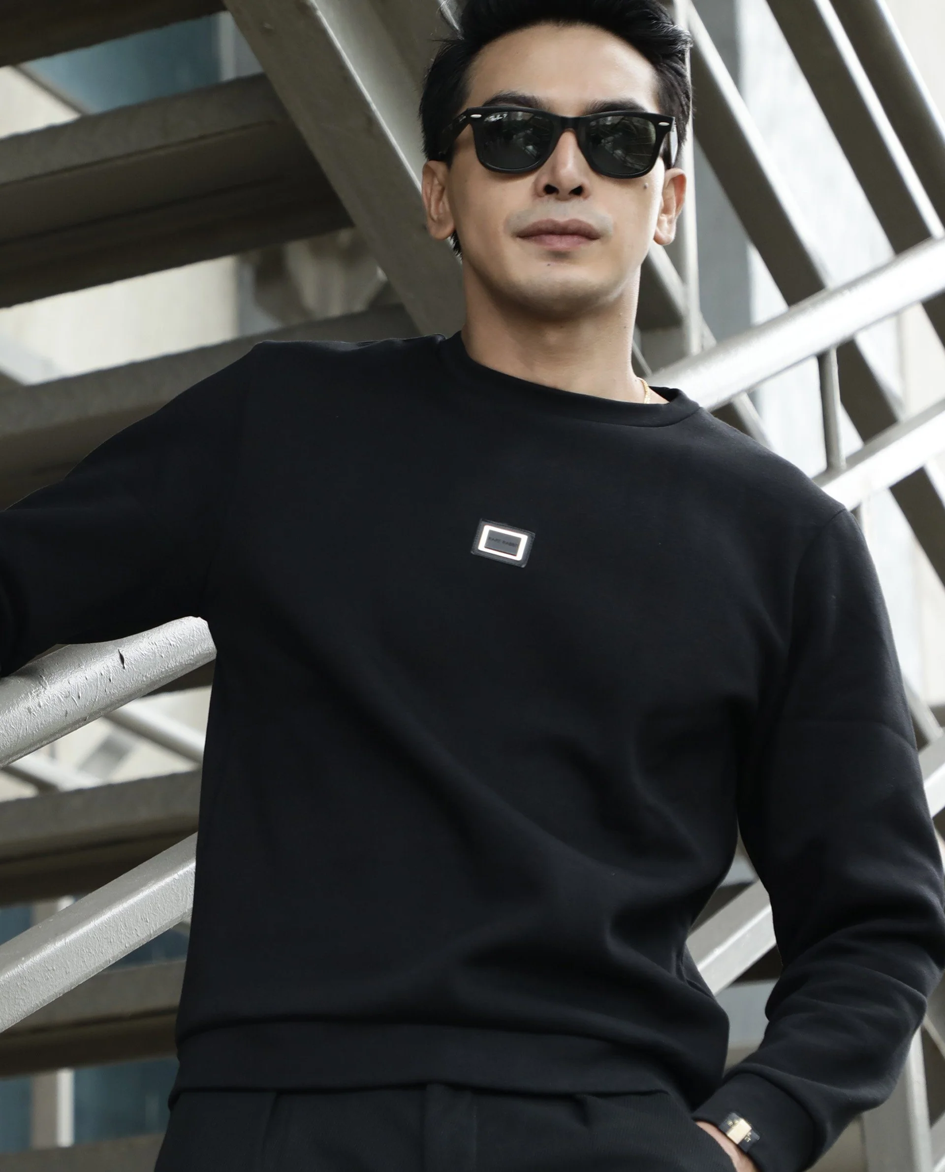 Rare Rabbit Men's Tayla Black Cotton Plain Slim Fit Full Sleeve Crew Neck Sweatshirt - Image 7