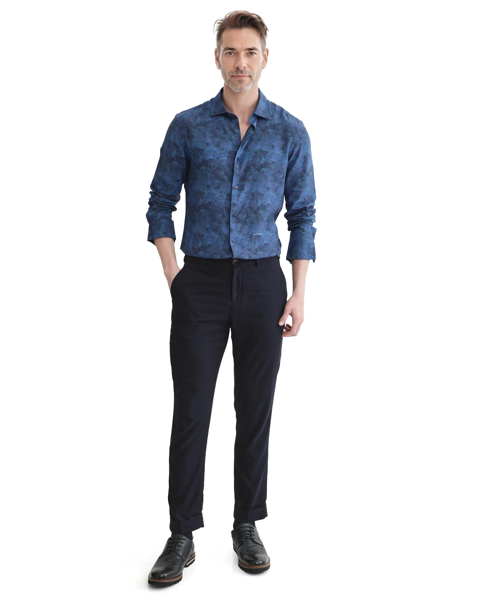 Rare Rabbit Men's Taylor Navy Abstract Print Boxy Fit Full Sleeve Collared Shirt - Image 2