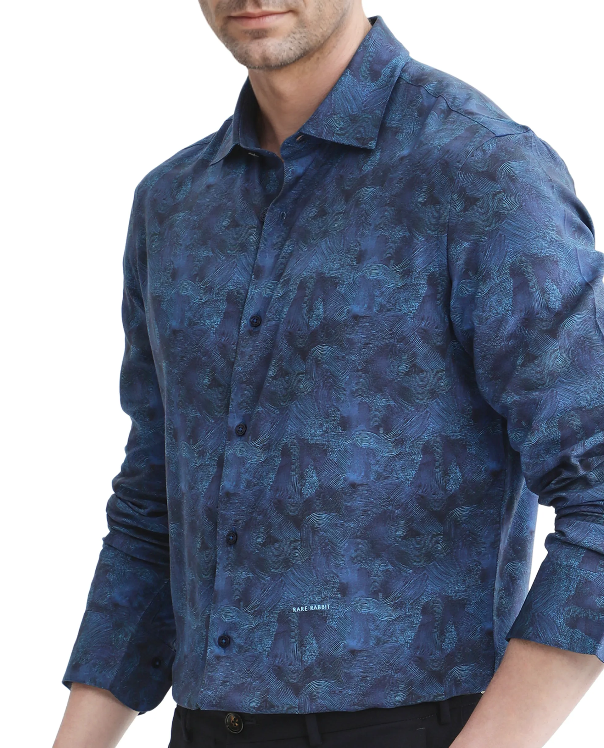 Rare Rabbit Men's Taylor Navy Abstract Print Boxy Fit Full Sleeve Collared Shirt - Image 3