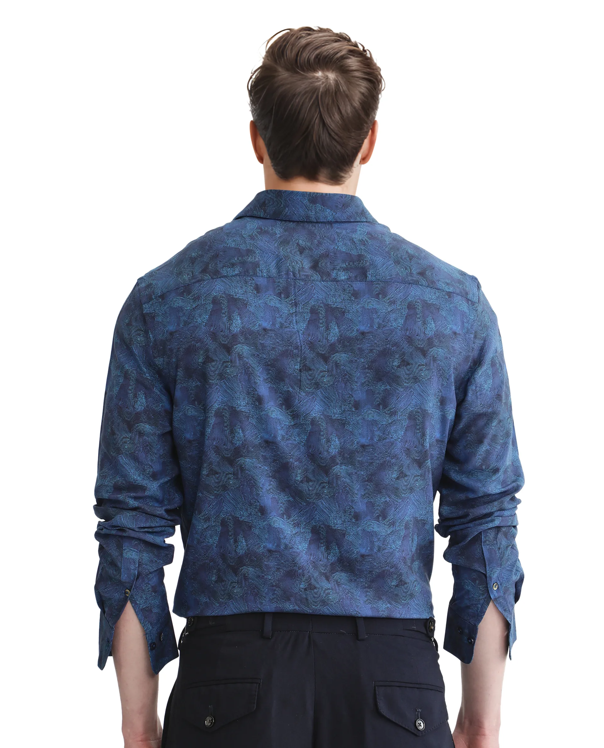 Rare Rabbit Men's Taylor Navy Abstract Print Boxy Fit Full Sleeve Collared Shirt - Image 4