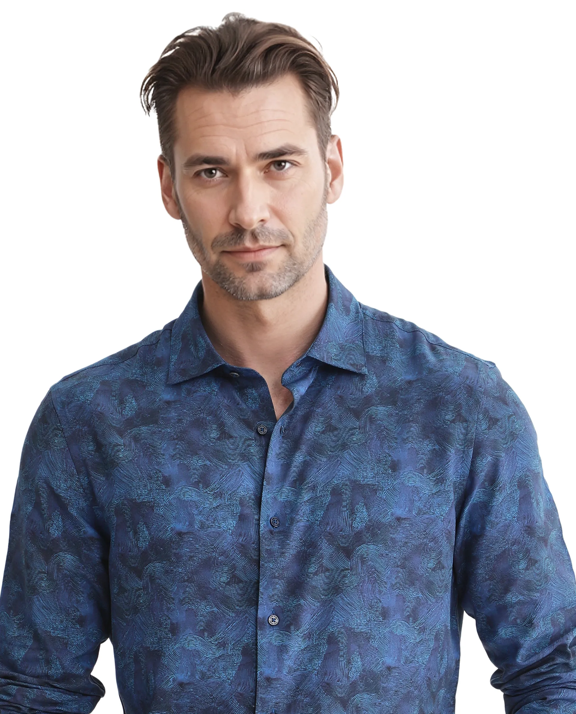 Rare Rabbit Men's Taylor Navy Abstract Print Boxy Fit Full Sleeve Collared Shirt - Image 6