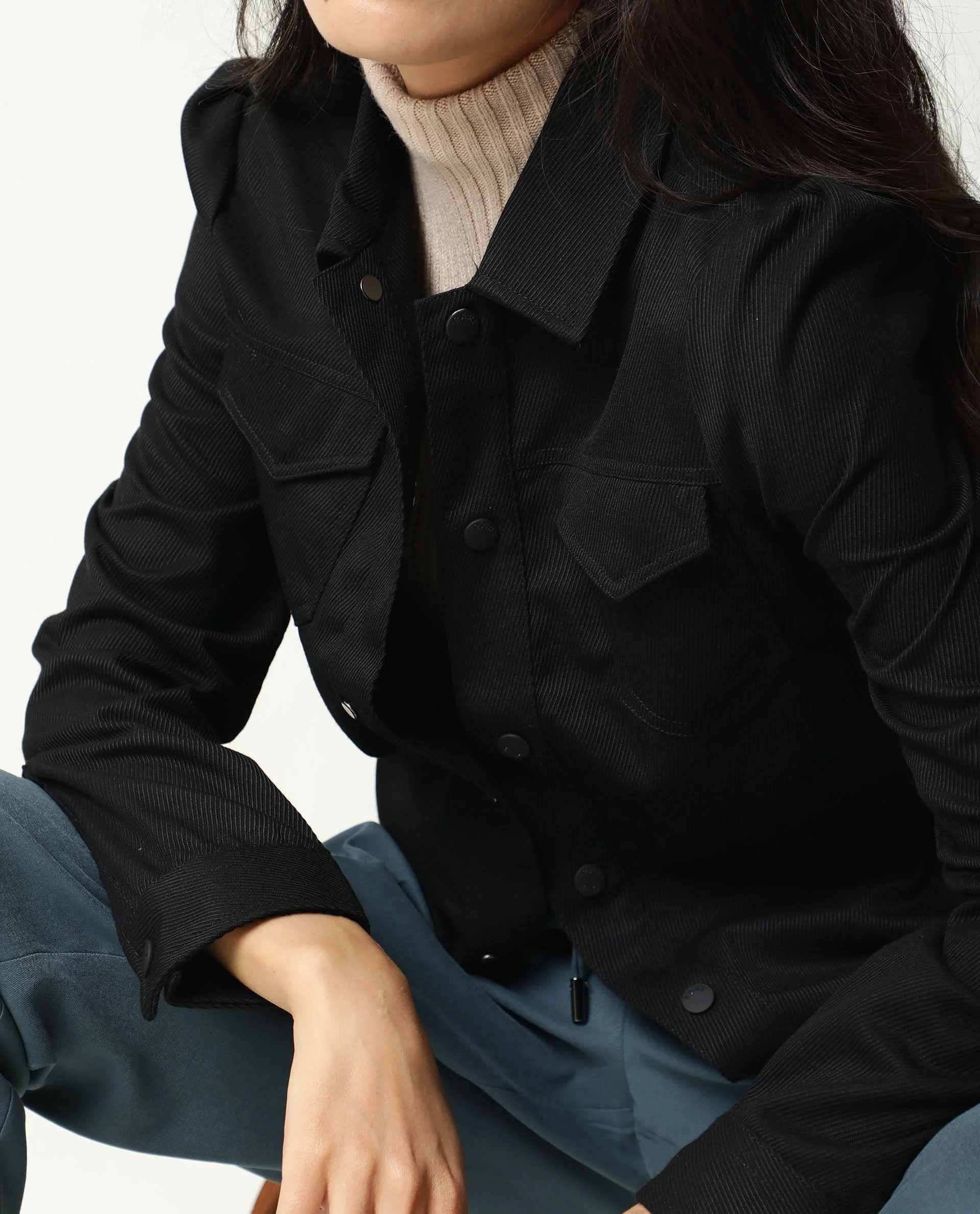 Rareism Women Taz Black Jacket Full Sleeves Solid - Image 3