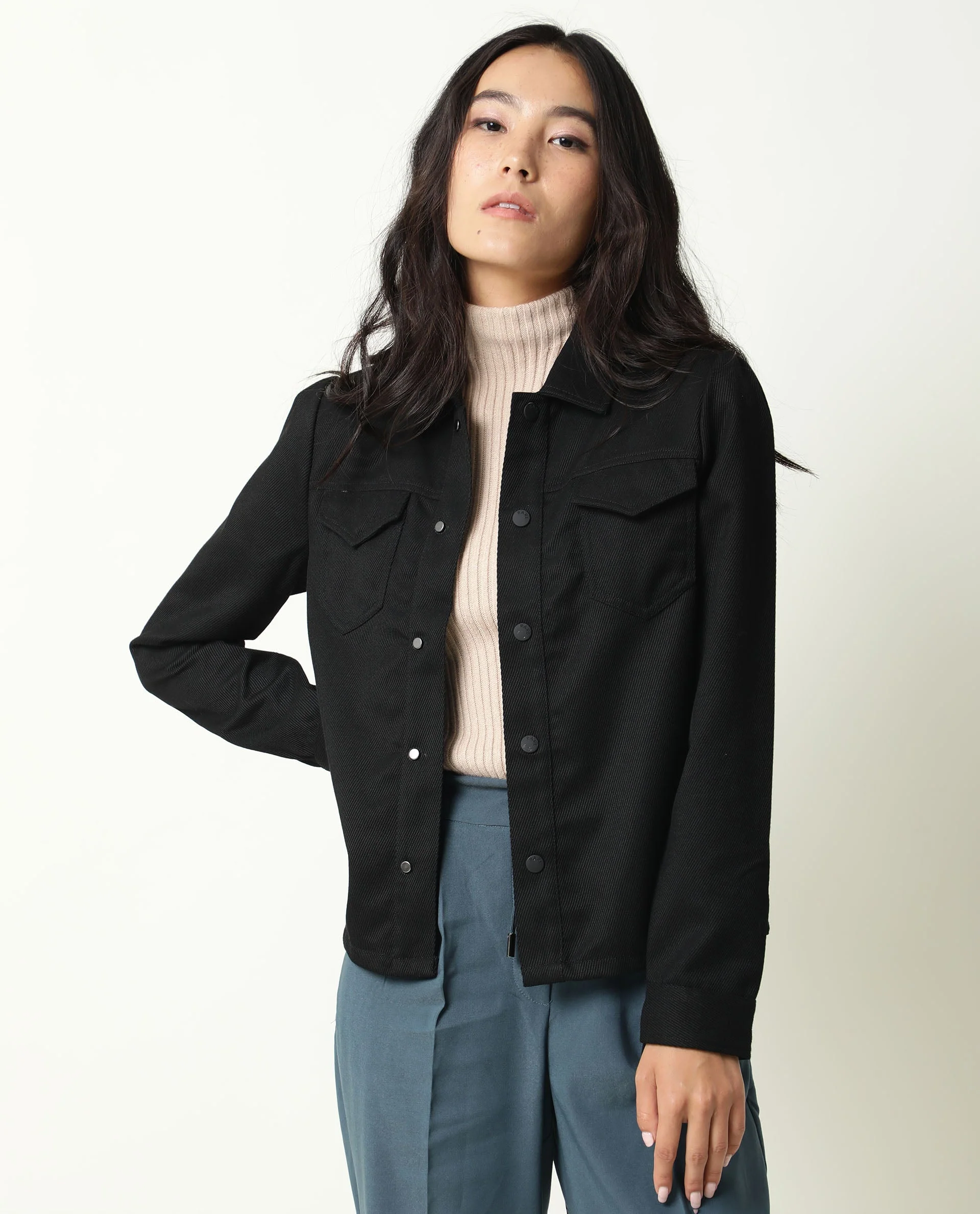 Rareism Women Taz Black Jacket Full Sleeves Solid - Image 4