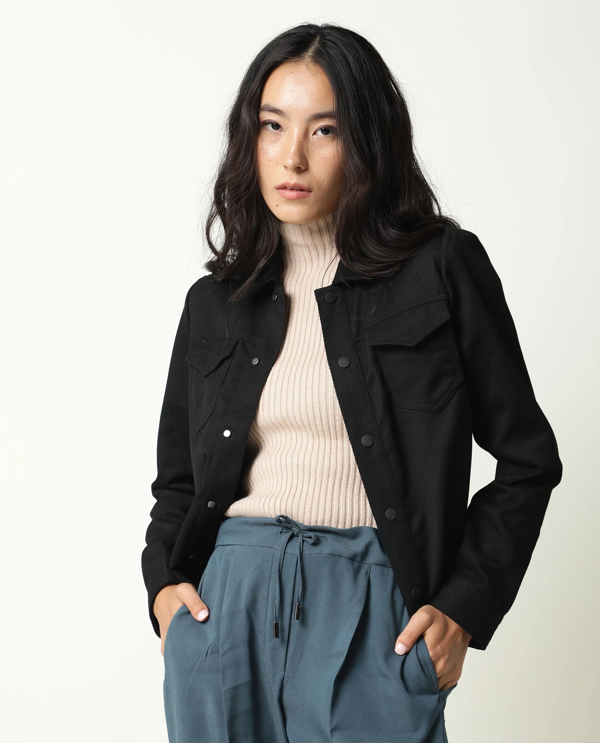Rareism Women Taz Black Jacket Full Sleeves Solid - Image 6