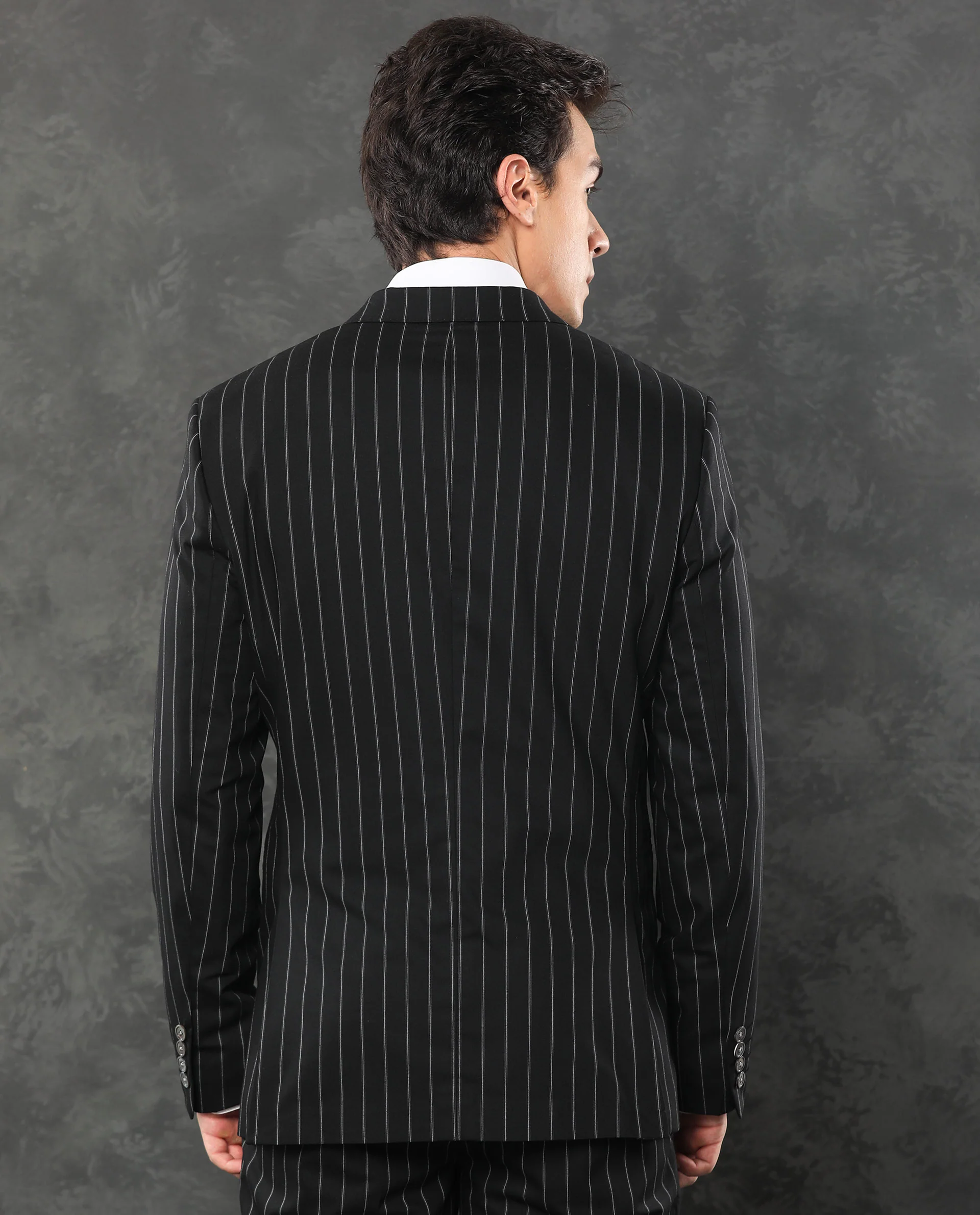 Rare Rabbit Men's Tazy Black Polyester Striped Print Tailored Fit Full Sleeve Lapel Neck Suits - Image 10