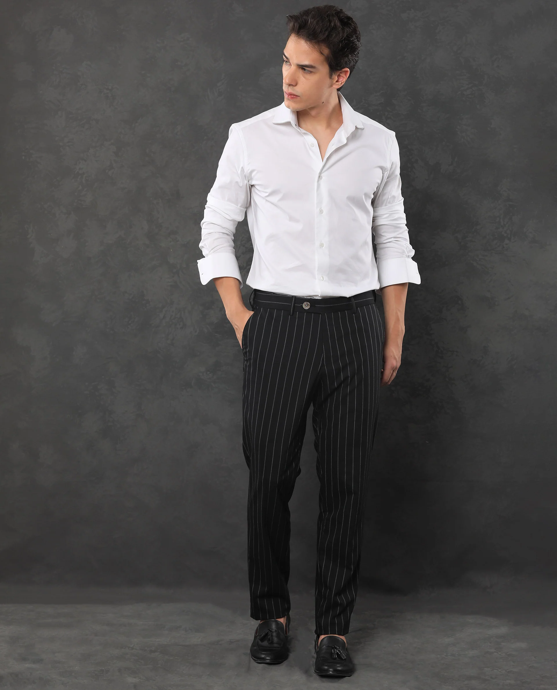 Rare Rabbit Men's Tazy Black Polyester Striped Print Tailored Fit Full Sleeve Lapel Neck Suits - Image 11