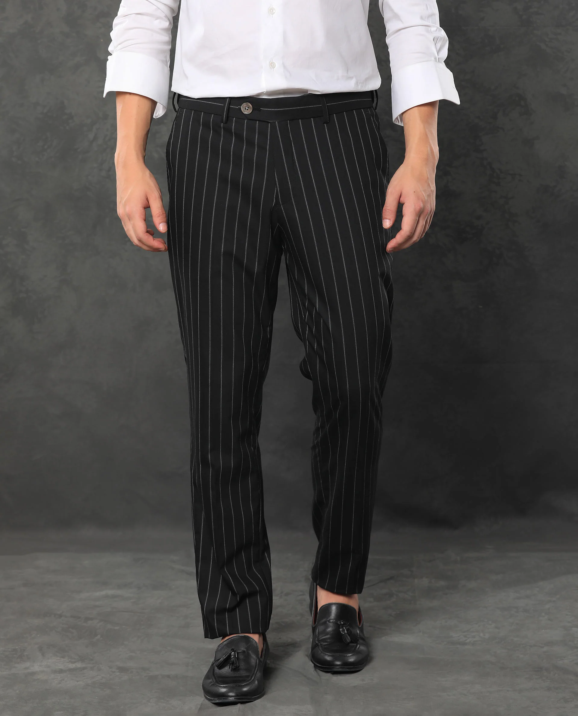 Rare Rabbit Men's Tazy Black Polyester Striped Print Tailored Fit Full Sleeve Lapel Neck Suits - Image 12