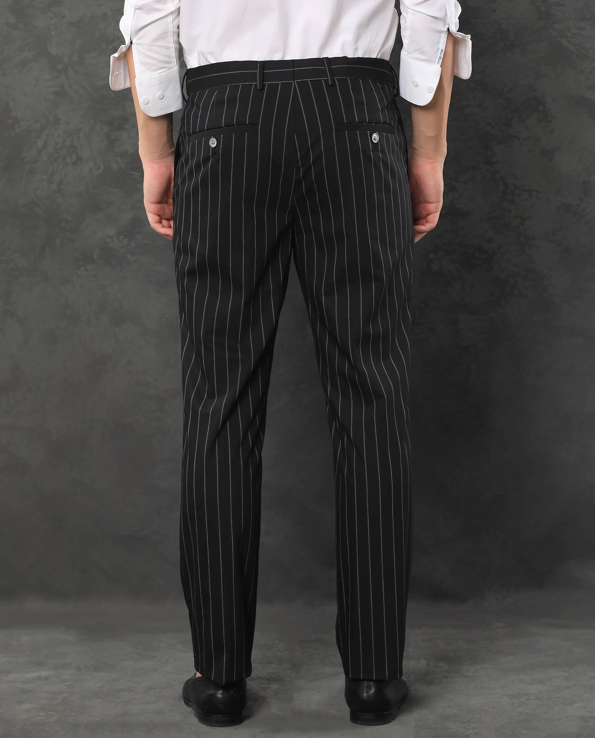 Rare Rabbit Men's Tazy Black Polyester Striped Print Tailored Fit Full Sleeve Lapel Neck Suits - Image 15