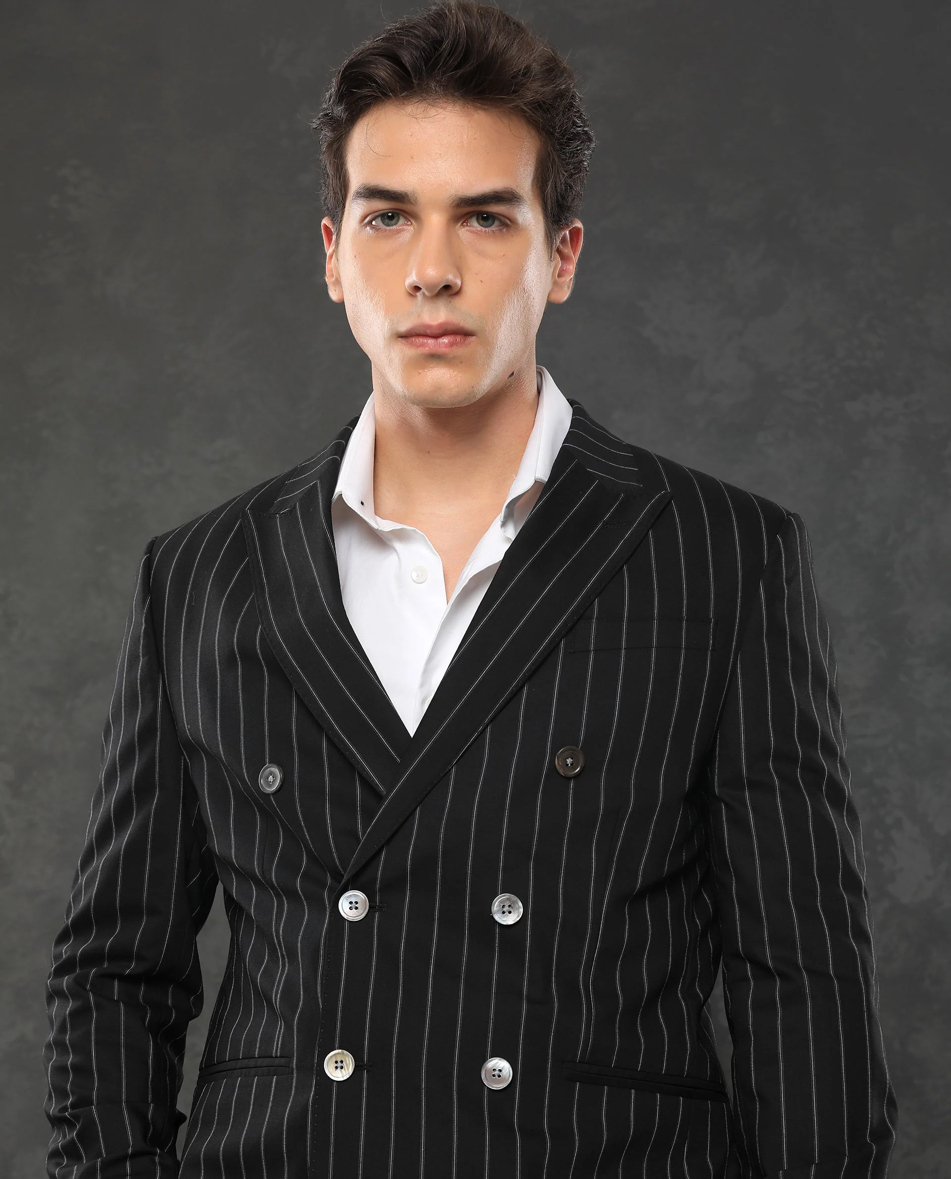 Rare Rabbit Men's Tazy Black Polyester Striped Print Tailored Fit Full Sleeve Lapel Neck Suits - Image 2