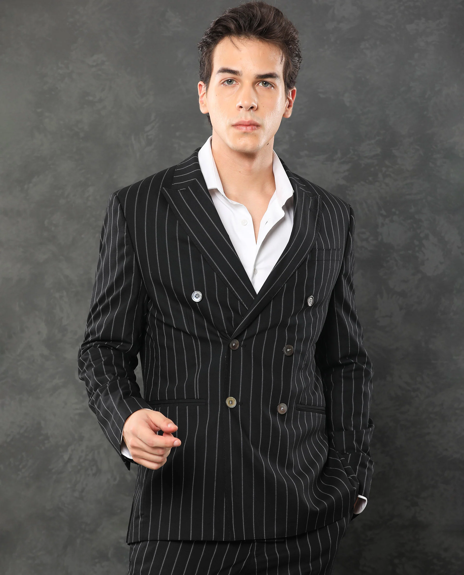 Rare Rabbit Men's Tazy Black Polyester Striped Print Tailored Fit Full Sleeve Lapel Neck Suits - Image 5