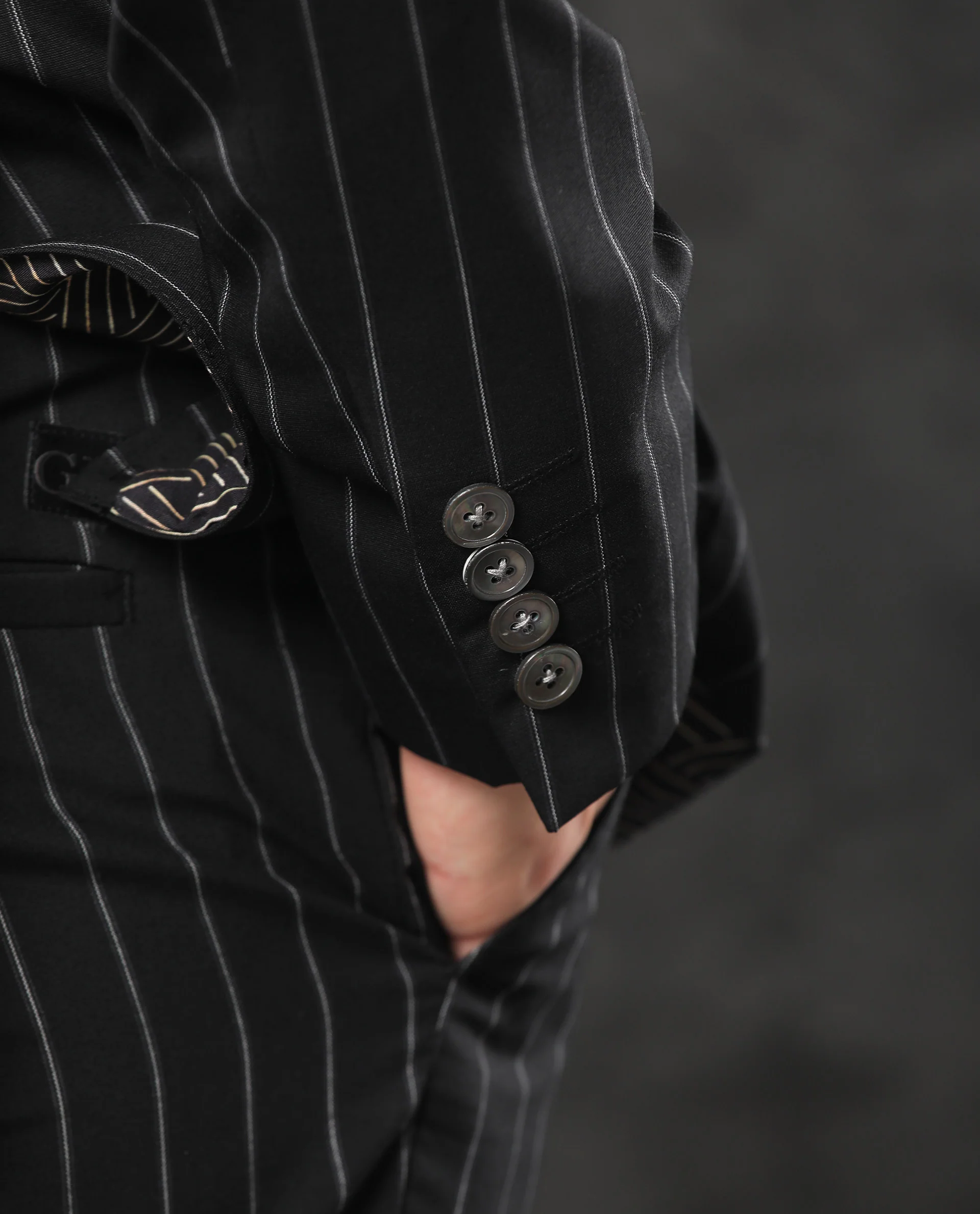 Rare Rabbit Men's Tazy Black Polyester Striped Print Tailored Fit Full Sleeve Lapel Neck Suits - Image 6