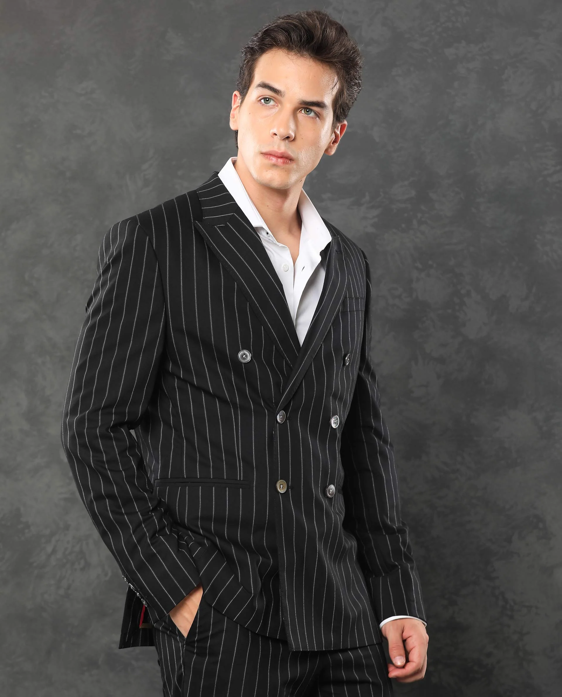 Rare Rabbit Men's Tazy Black Polyester Striped Print Tailored Fit Full Sleeve Lapel Neck Suits - Image 7