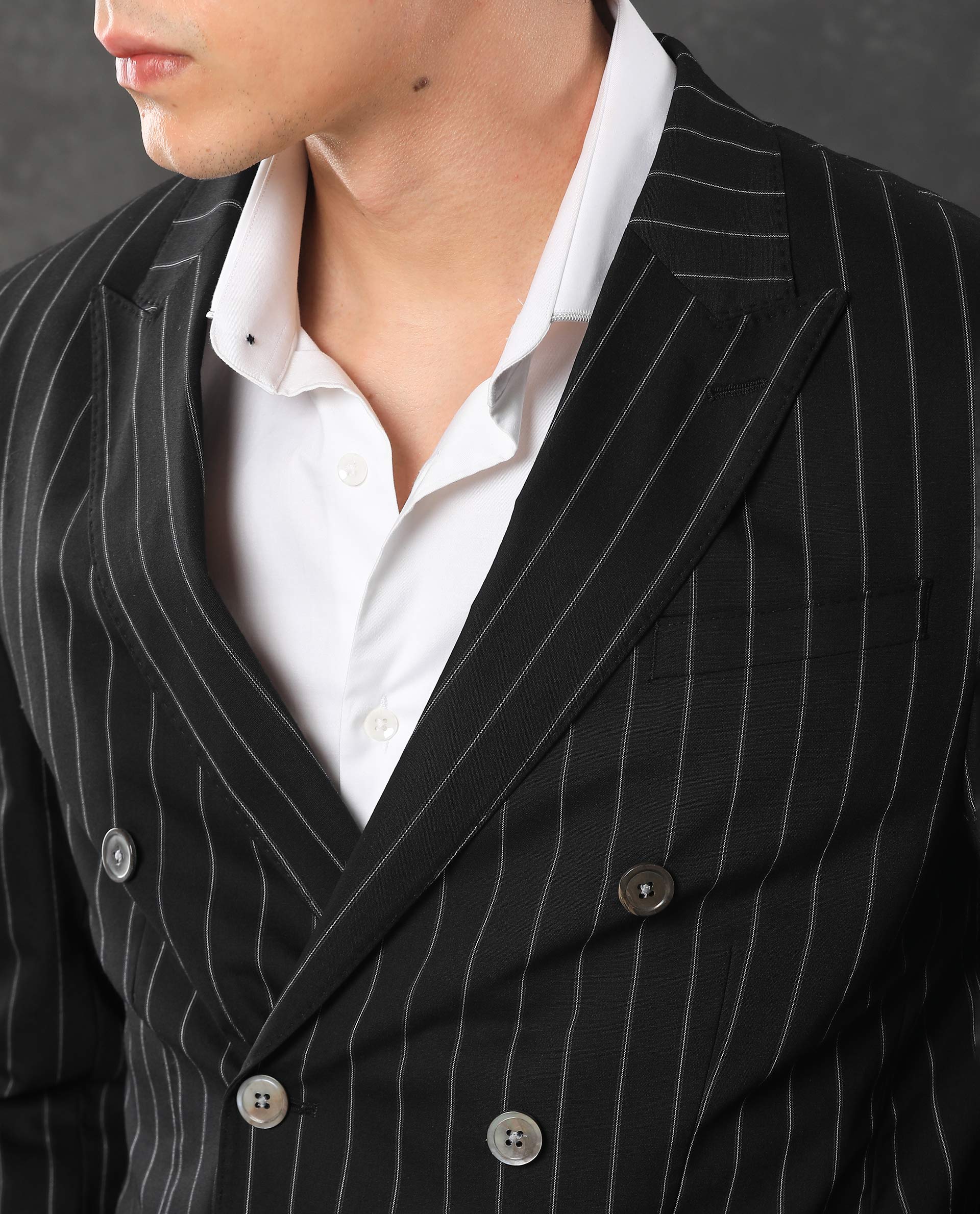 Rare Rabbit Men's Tazy Black Polyester Striped Print Tailored Fit Full Sleeve Lapel Neck Suits - Image 9