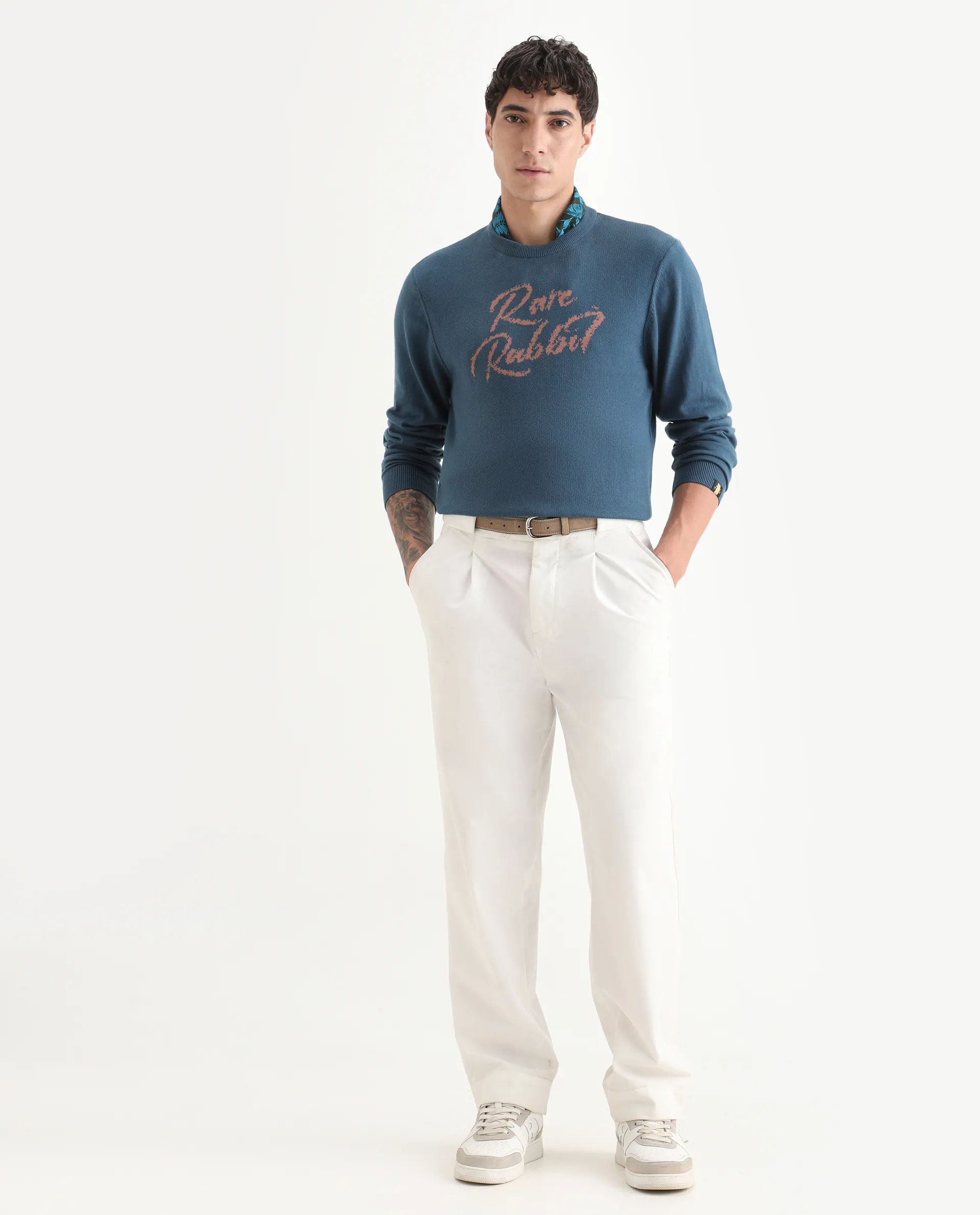 Rare Rabbit Men's Teedo Navy Jacquard Slim Fit Full Sleeve Crew Neck Sweater - Image 2