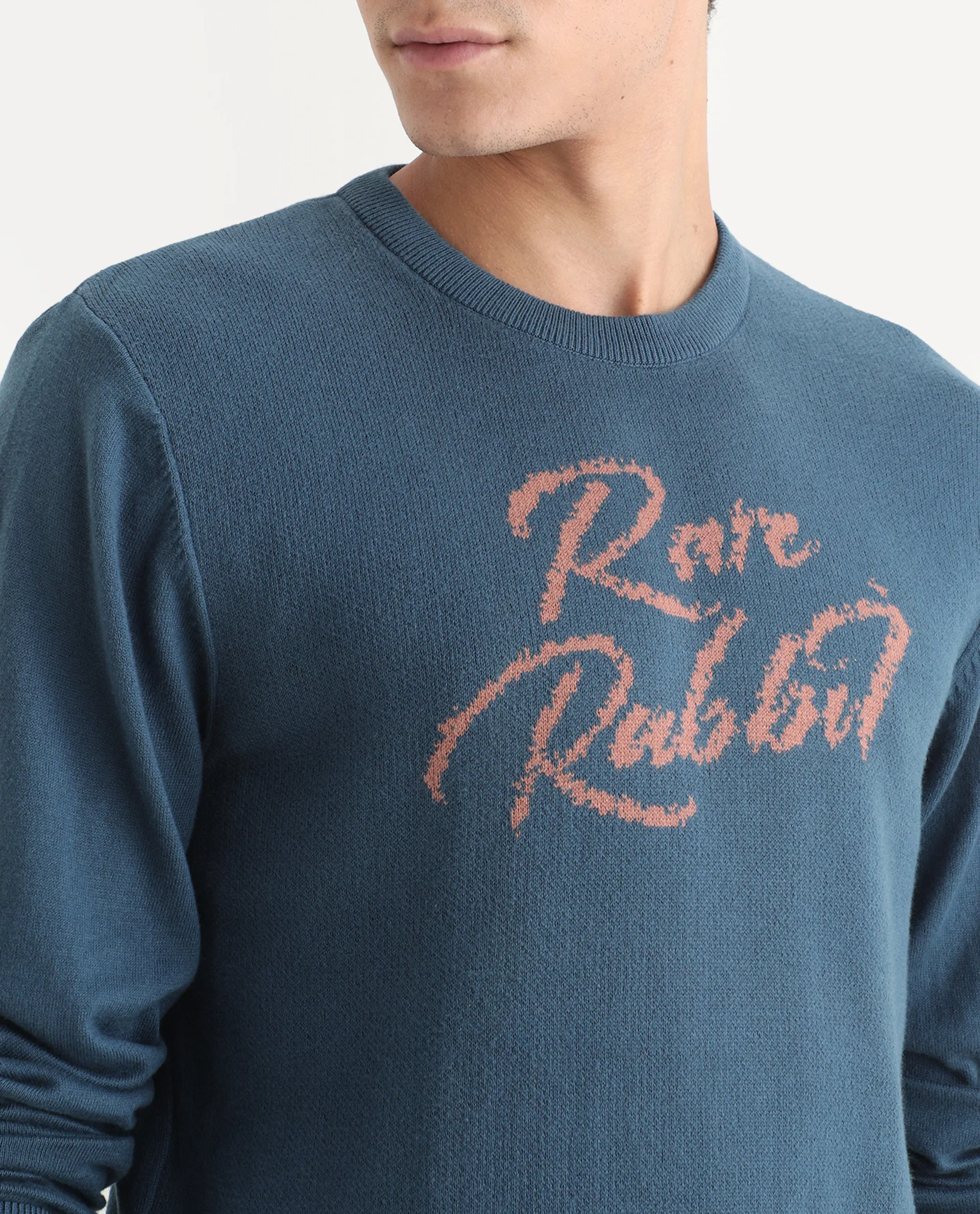 Rare Rabbit Men's Teedo Navy Jacquard Slim Fit Full Sleeve Crew Neck Sweater - Image 3