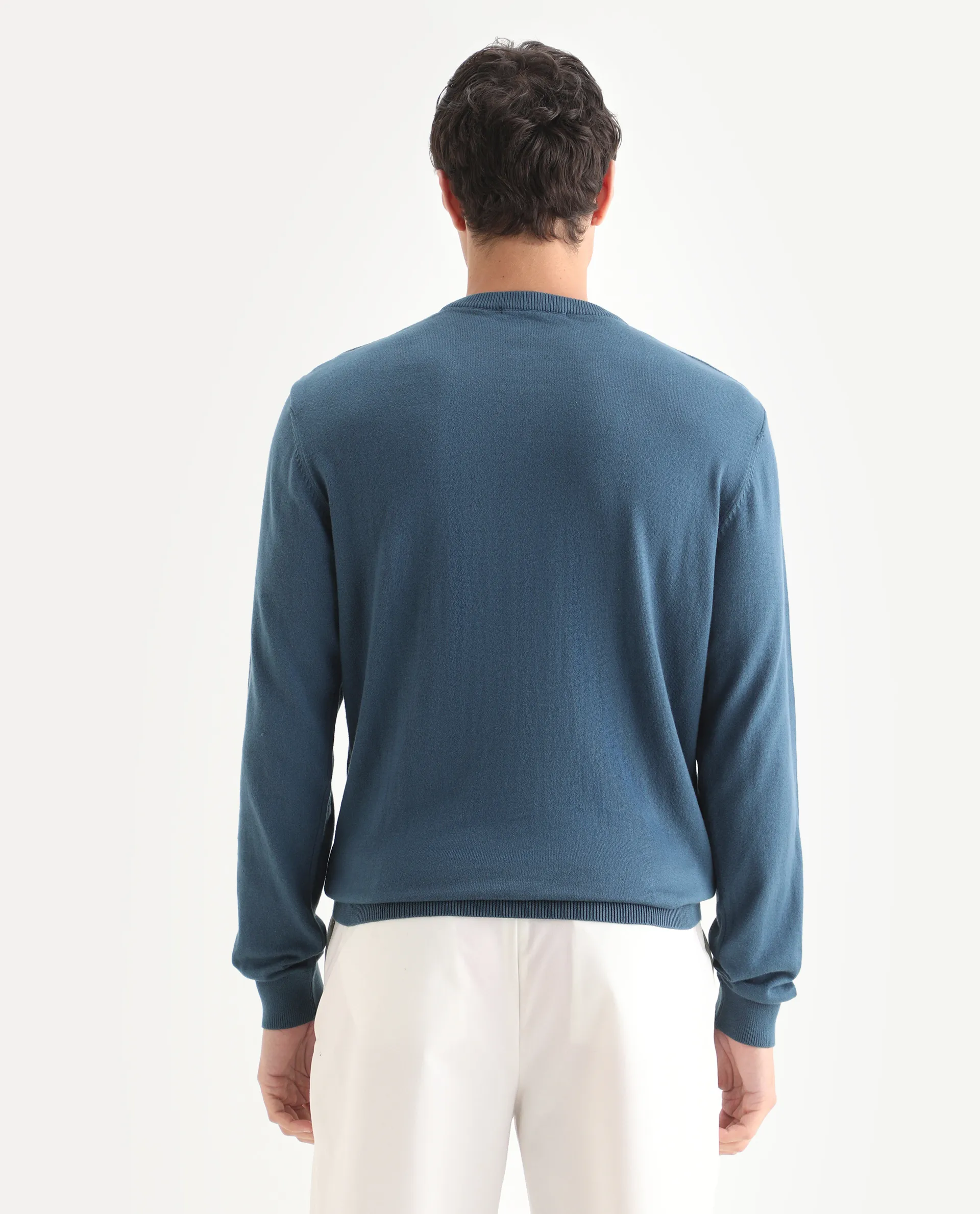 Rare Rabbit Men's Teedo Navy Jacquard Slim Fit Full Sleeve Crew Neck Sweater - Image 6