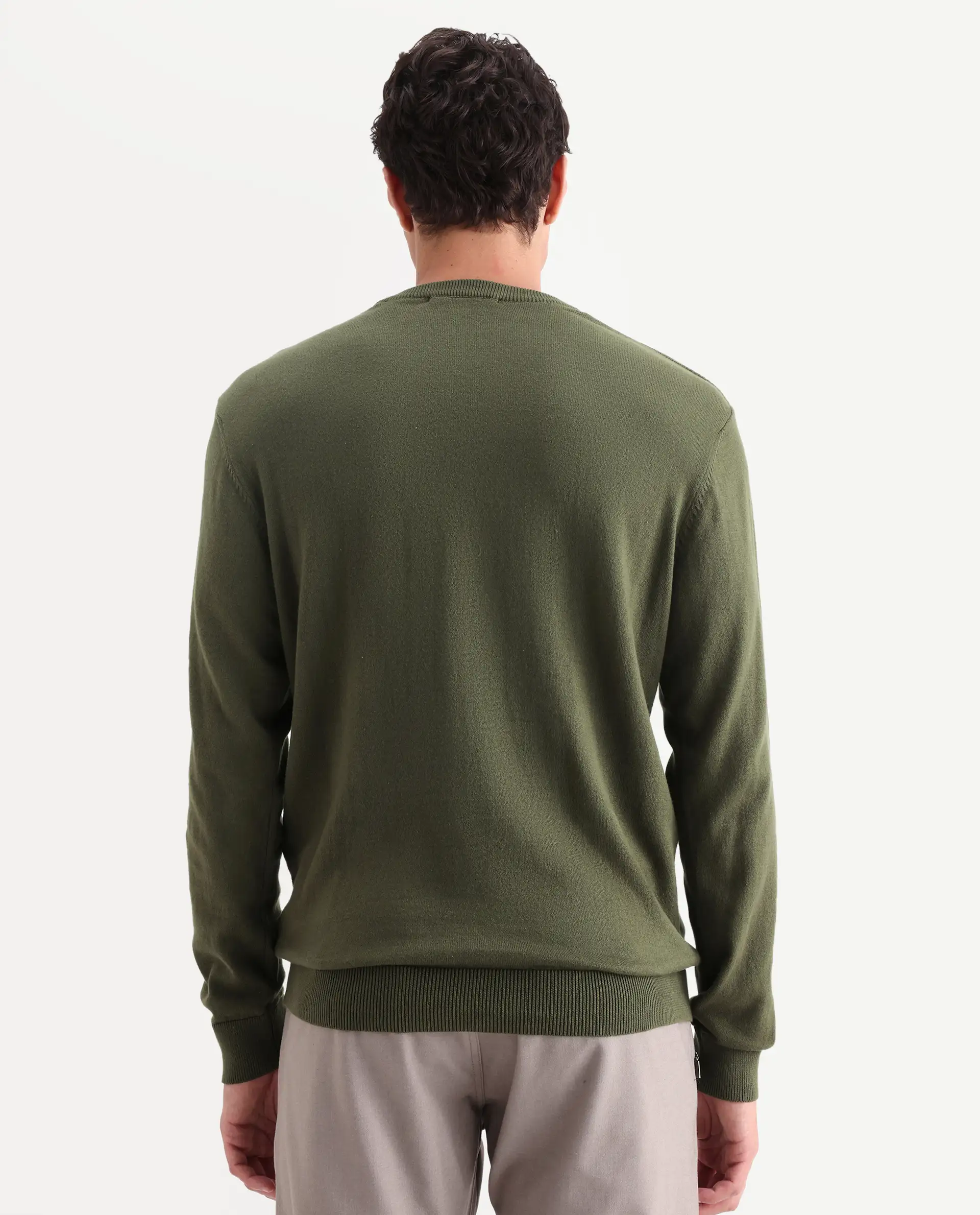 Rare Rabbit Men's Teedo Olive Jacquard Slim Fit Full Sleeve Crew Neck Sweater - Image 7