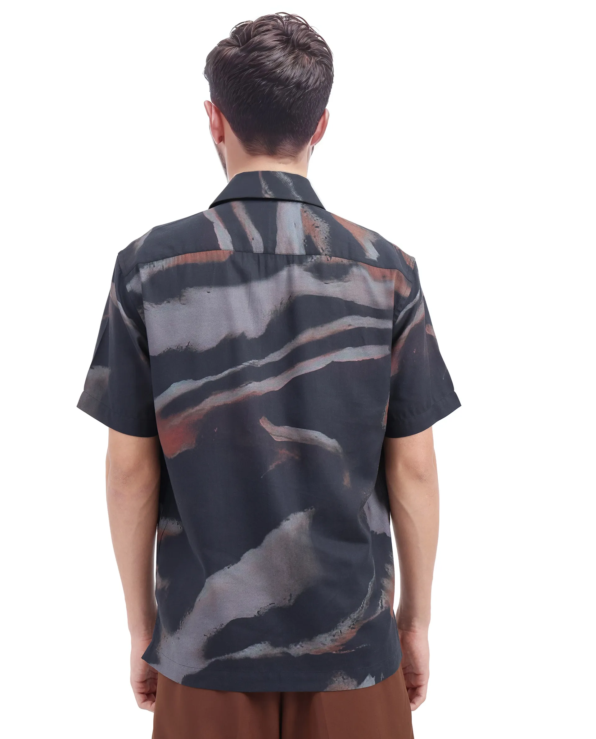 Rare Rabbit Men's Tego Black Cotton Blend Abstract Print Boxy Fit Half Sleeve Collared Shirt - Image 4