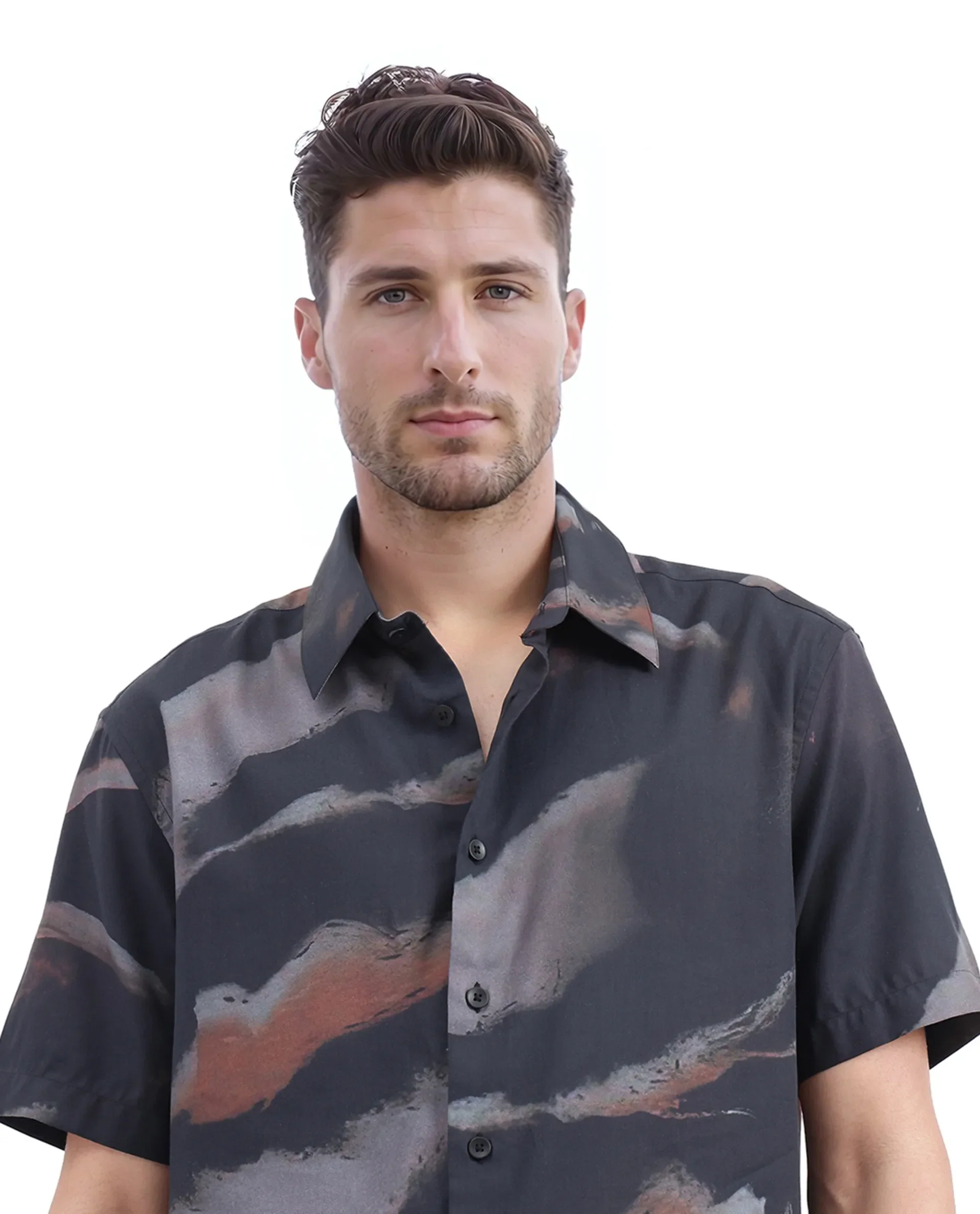 Rare Rabbit Men's Tego Black Cotton Blend Abstract Print Boxy Fit Half Sleeve Collared Shirt - Image 6