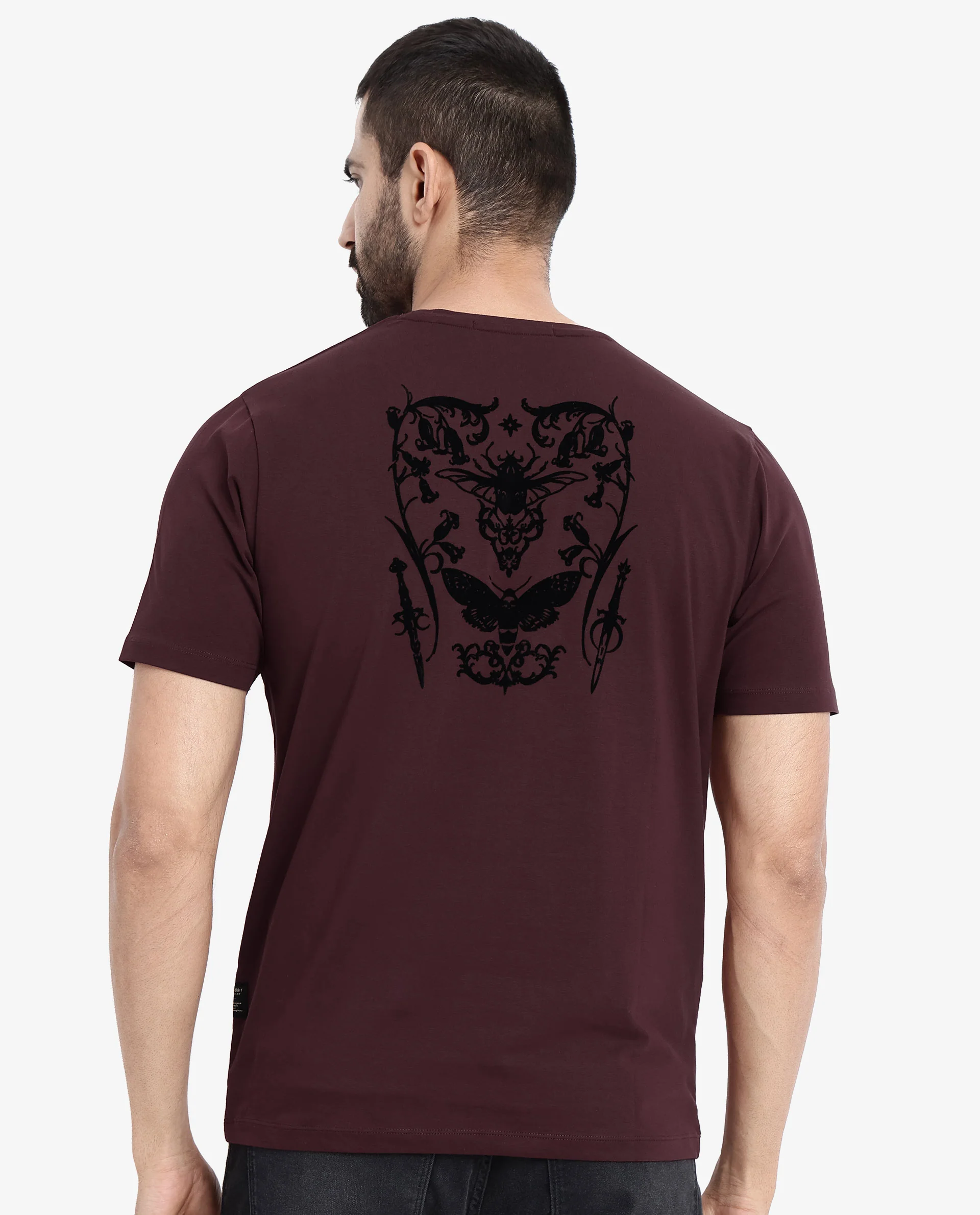 Rare Rabbit Men's Tegor Maroon Cotton Graphic Print Regular Fit Half Sleeve Crew Neck T-Shirt - Image 2