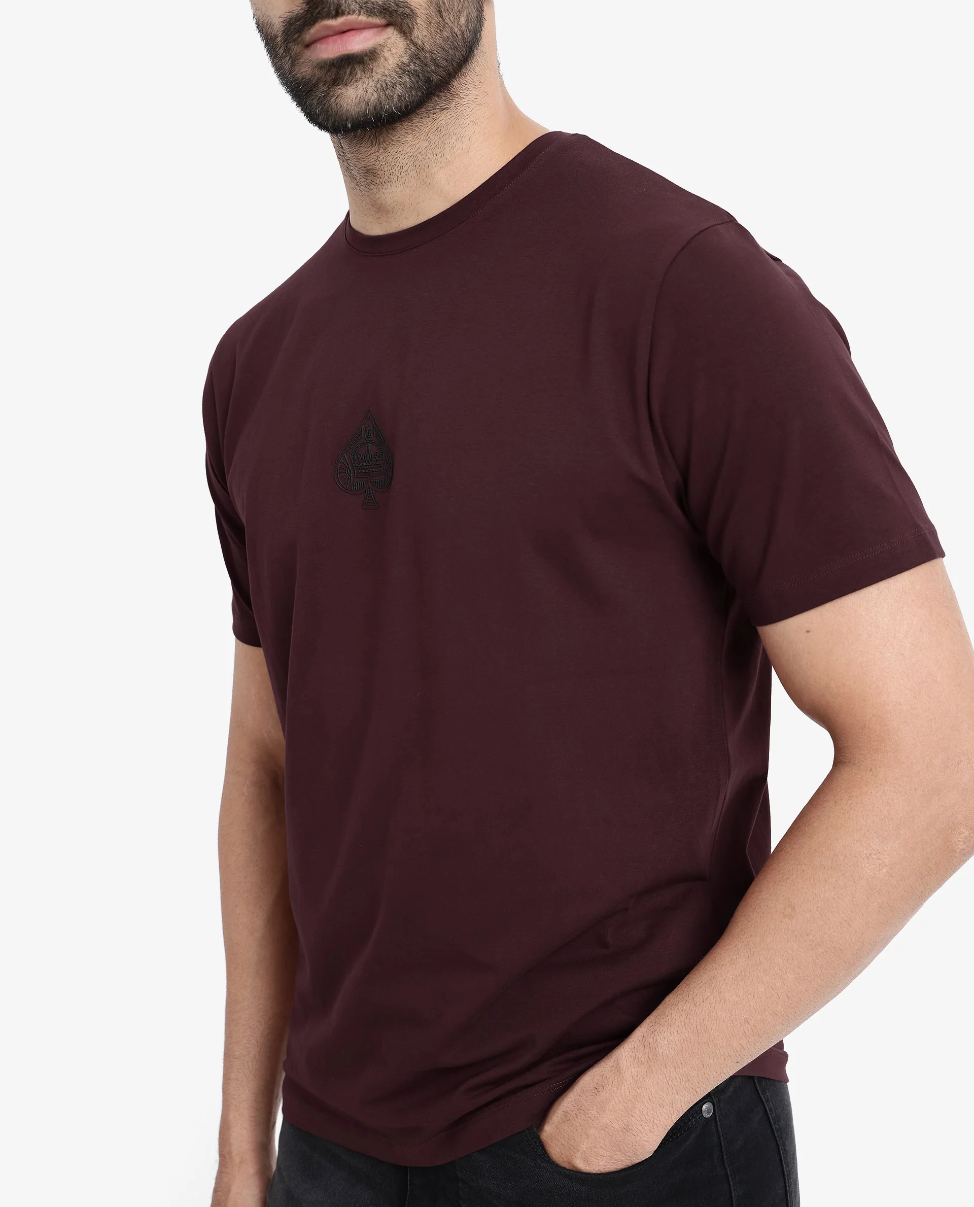 Rare Rabbit Men's Tegor Maroon Cotton Graphic Print Regular Fit Half Sleeve Crew Neck T-Shirt - Image 6